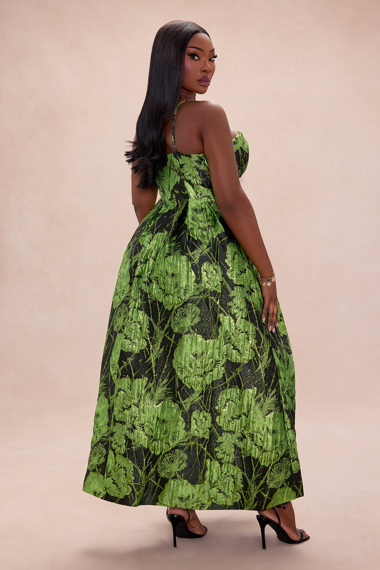 Jaqueline Jacquard Maxi Dress - Black/Green