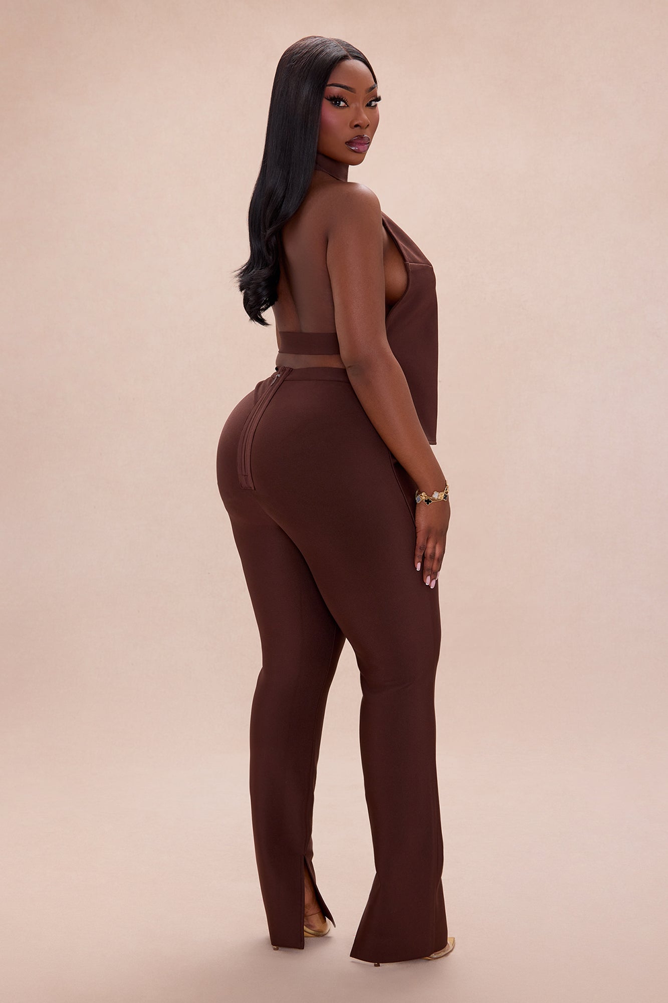 Jayden Backless Bandage Pant Set - Chocolate