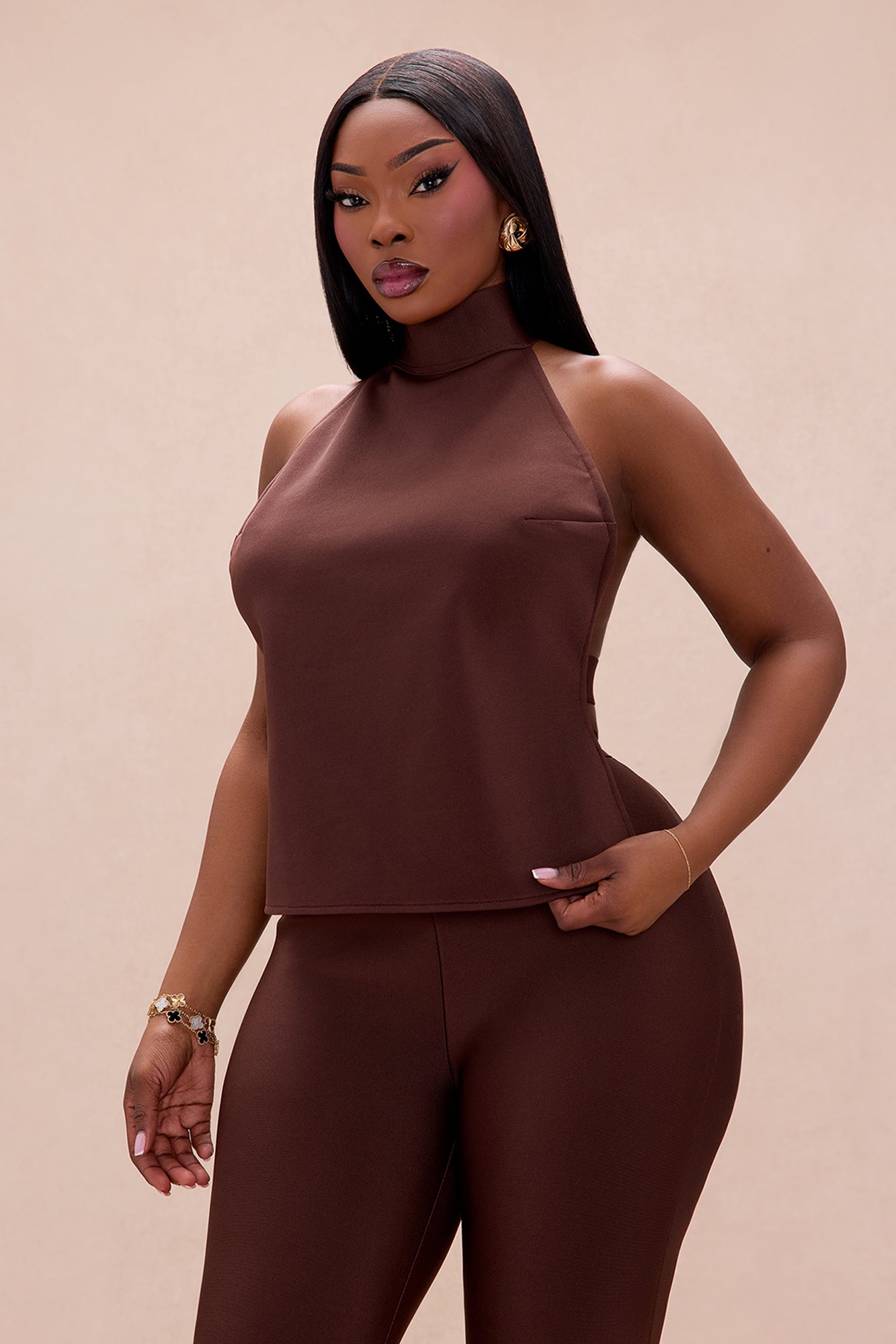Jayden Backless Bandage Pant Set - Chocolate