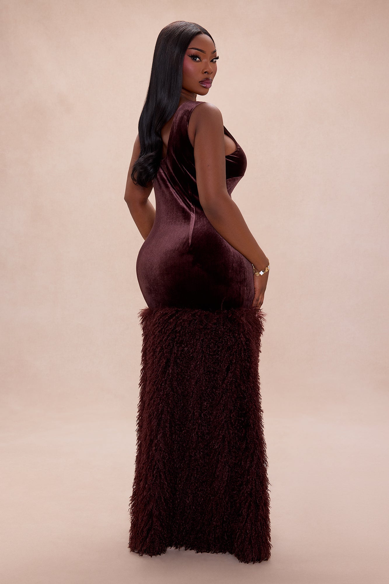 Star Studded Velvet Maxi Dress - Chocolate