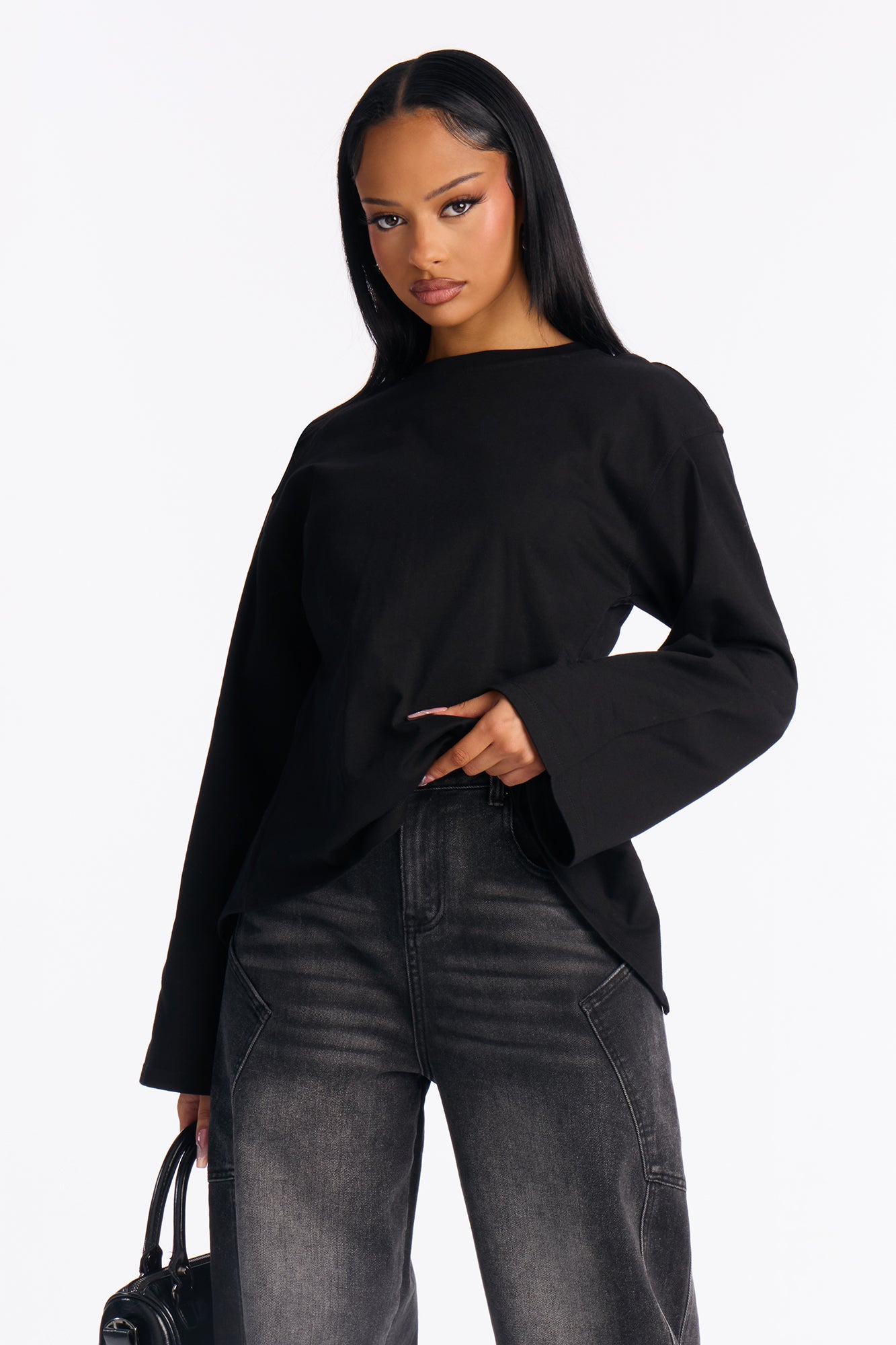 Jayden Fitted Shirt Long Sleeve T-Shirt - Black