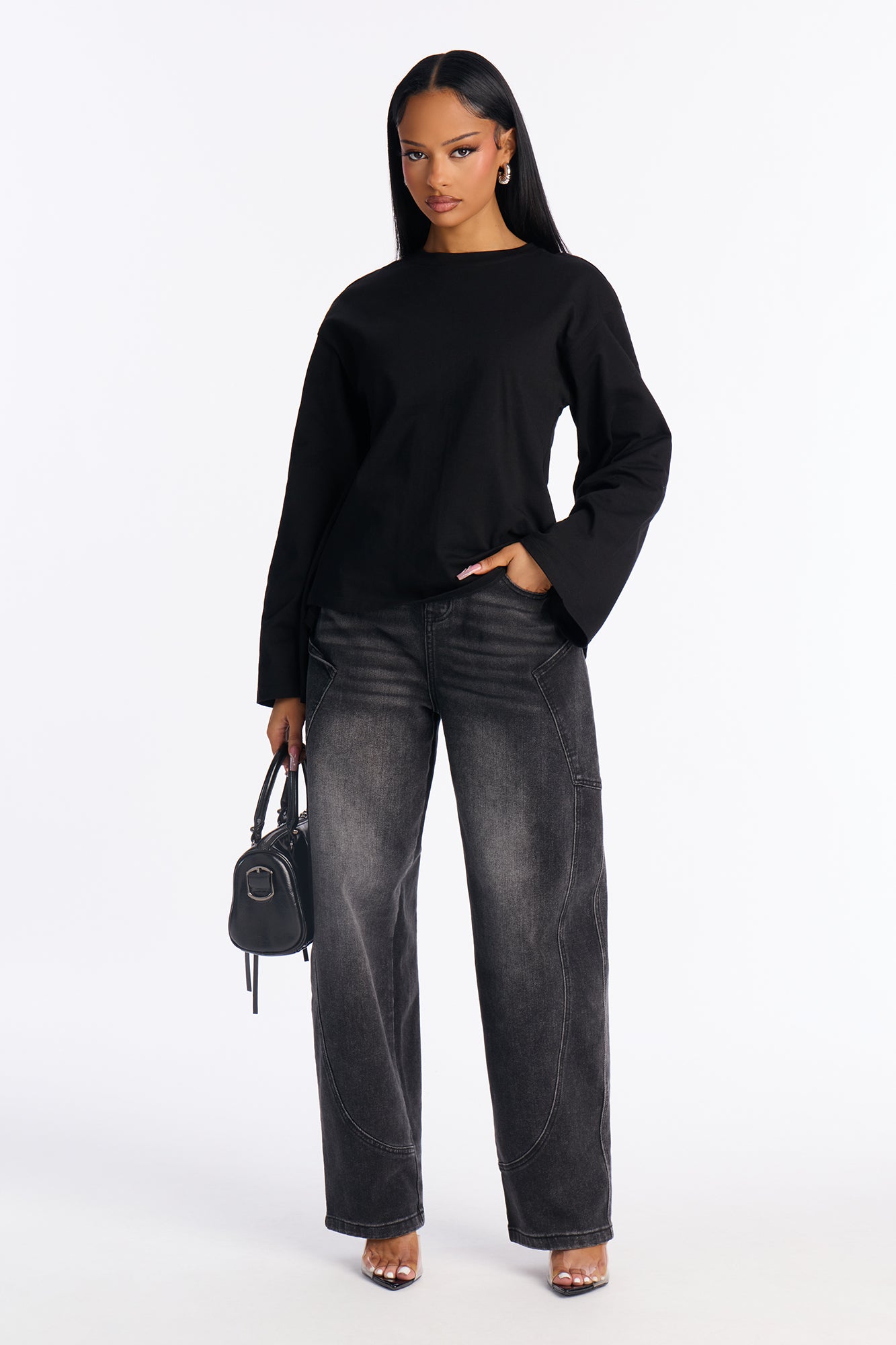 Jayden Fitted Shirt Long Sleeve T-Shirt - Black
