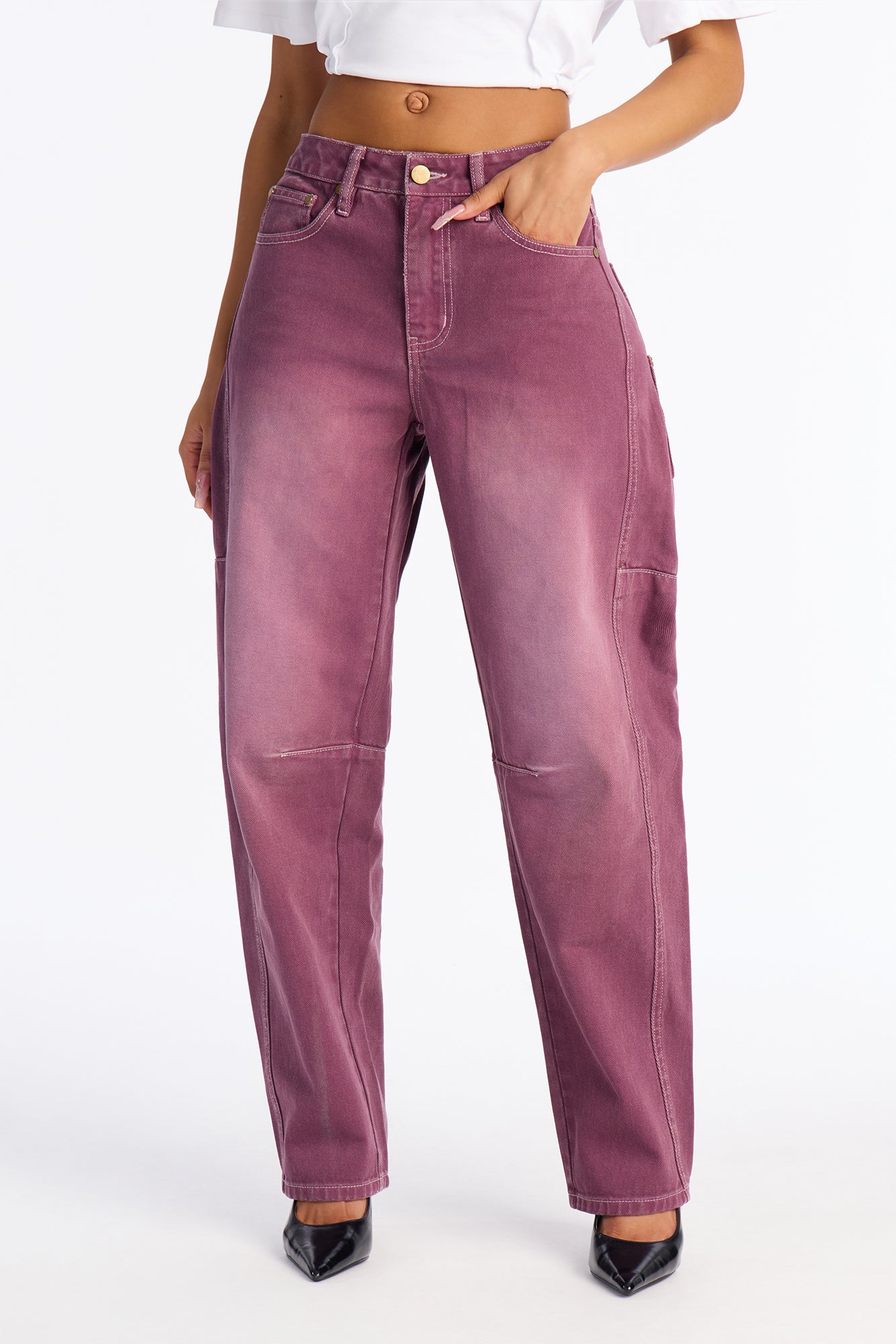 Bailey Buckle Loose Fit Jeans - Plum