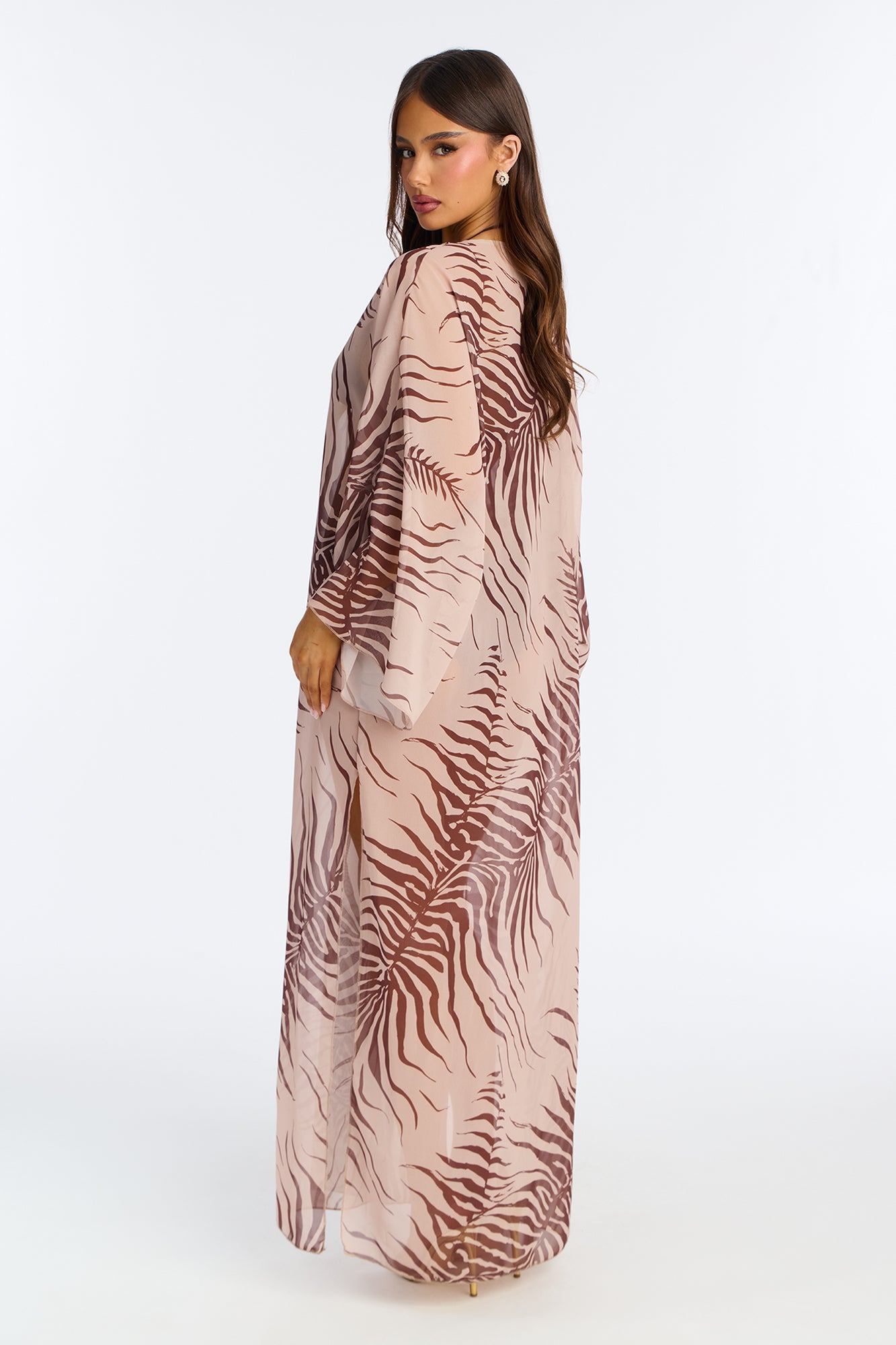 Amelie Maxi Cover Up Kaftan & Matching Headscarf - Brown/combo