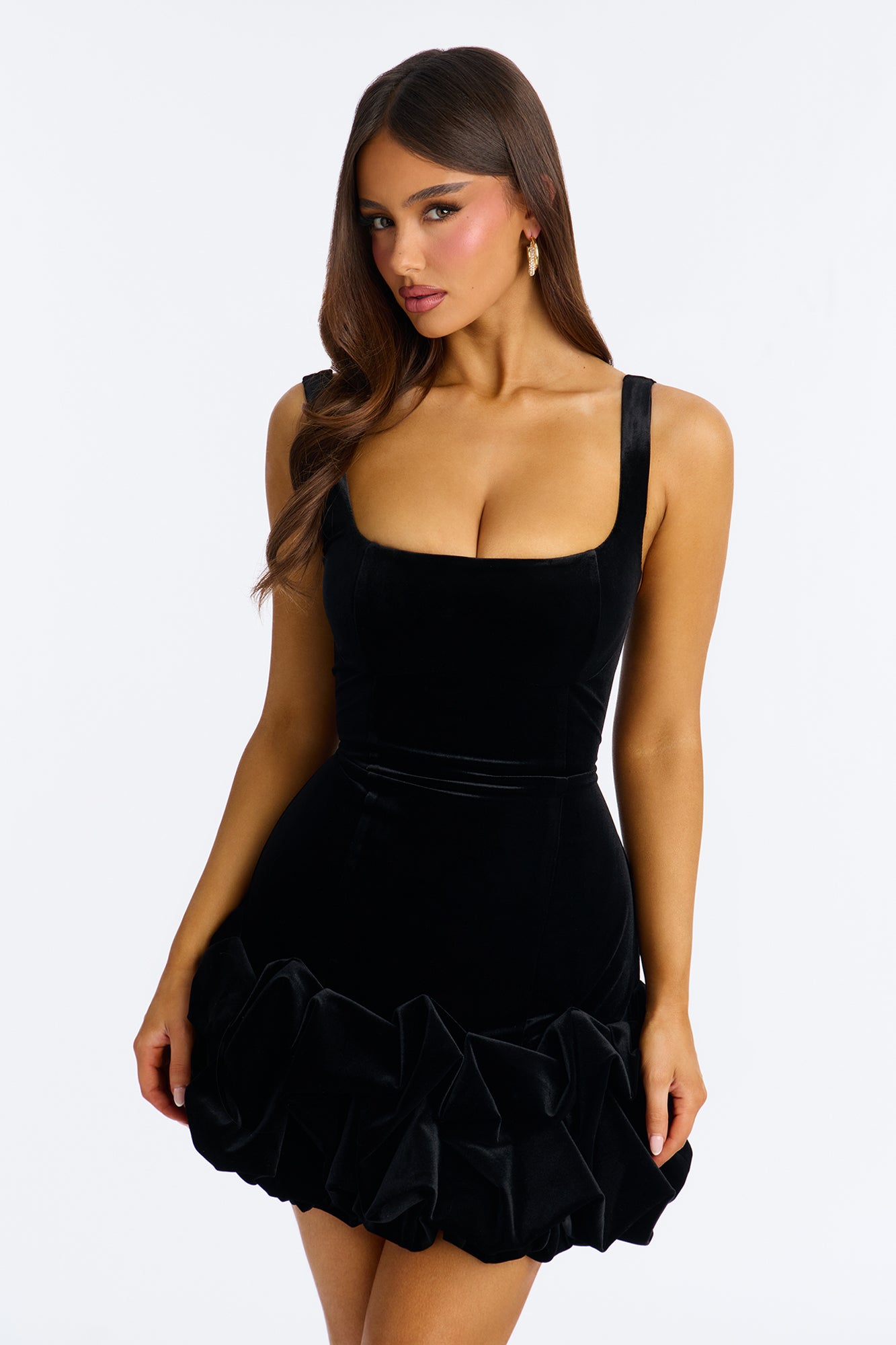 Sienna Bubble Velvet Mini Dress - Black