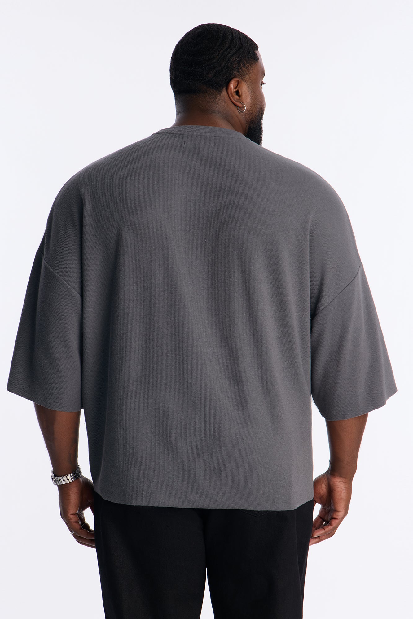 Relaxed Boxy Dreamer Knit Tee - Dark Grey