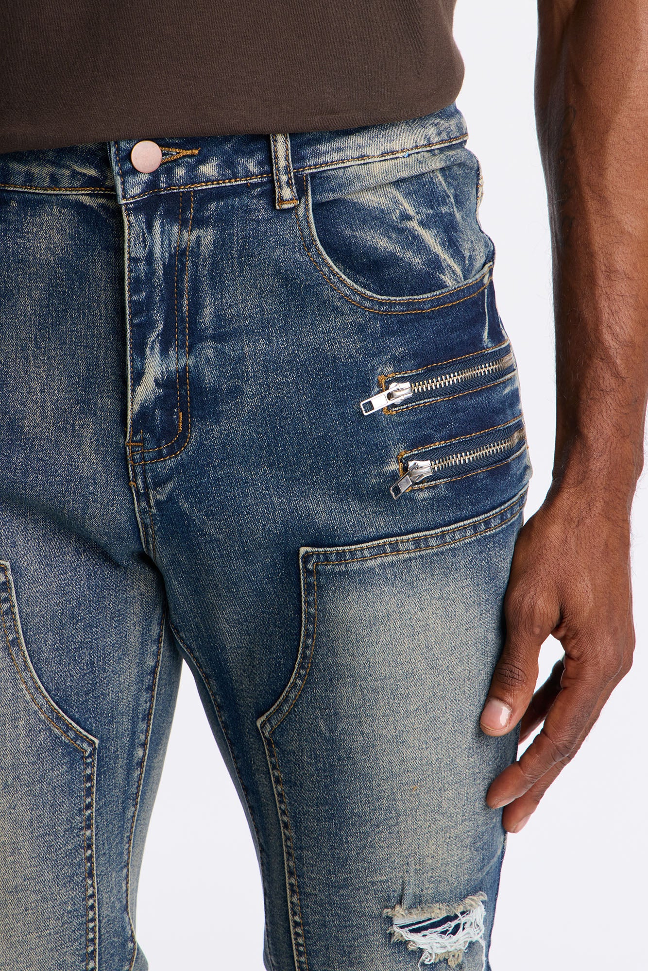 Stacked Skinny Flare Up To Me Carpenter Distressed Jean - Medium Wash
