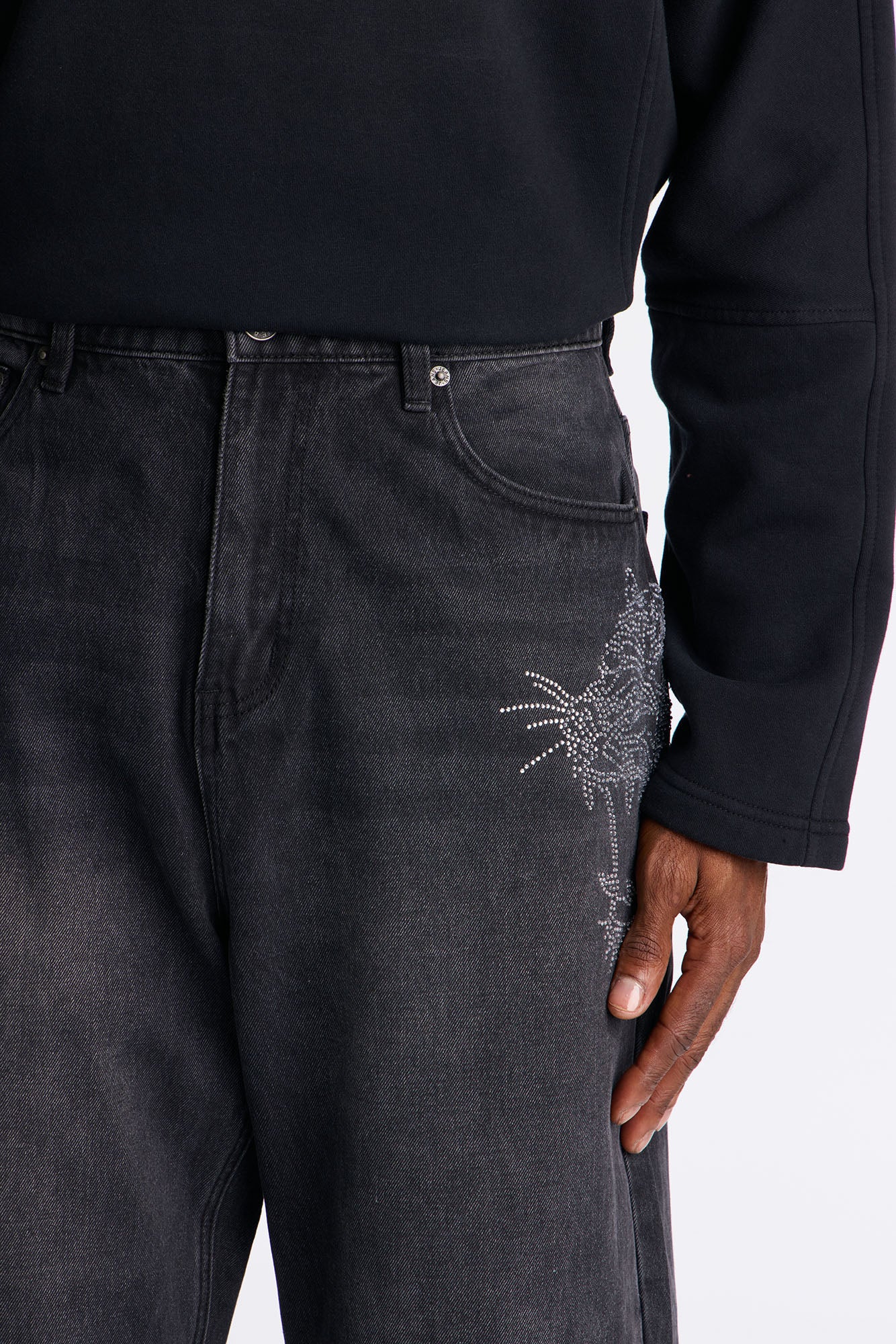 Baggy Tiger Rhinestone Jean - Black Wash