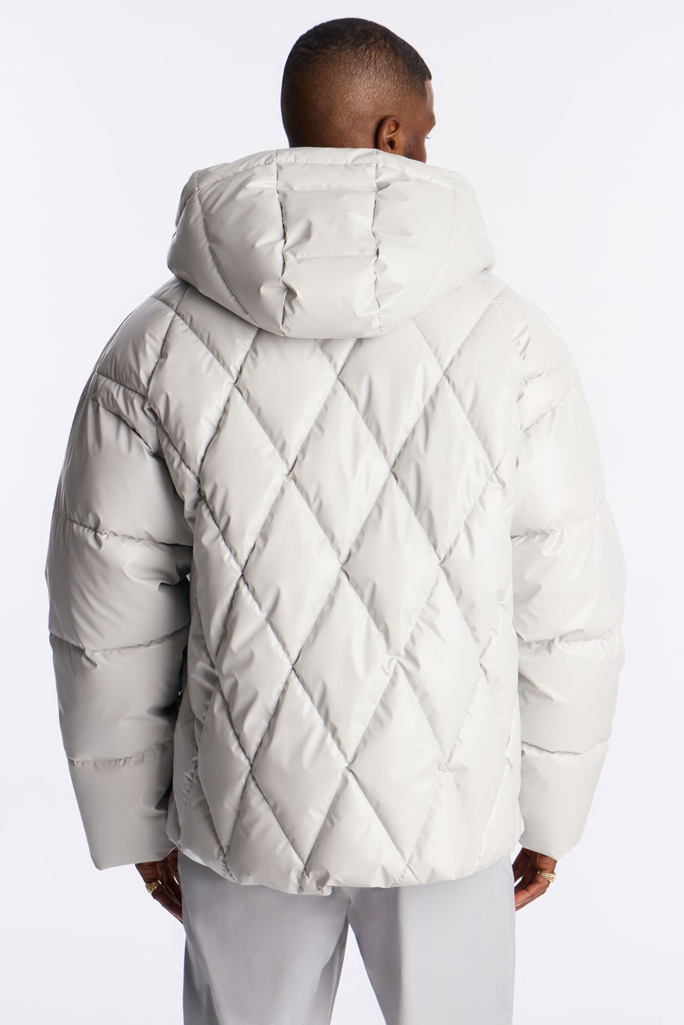 Oversized High Low Hooded Puffer Jacket - Grey