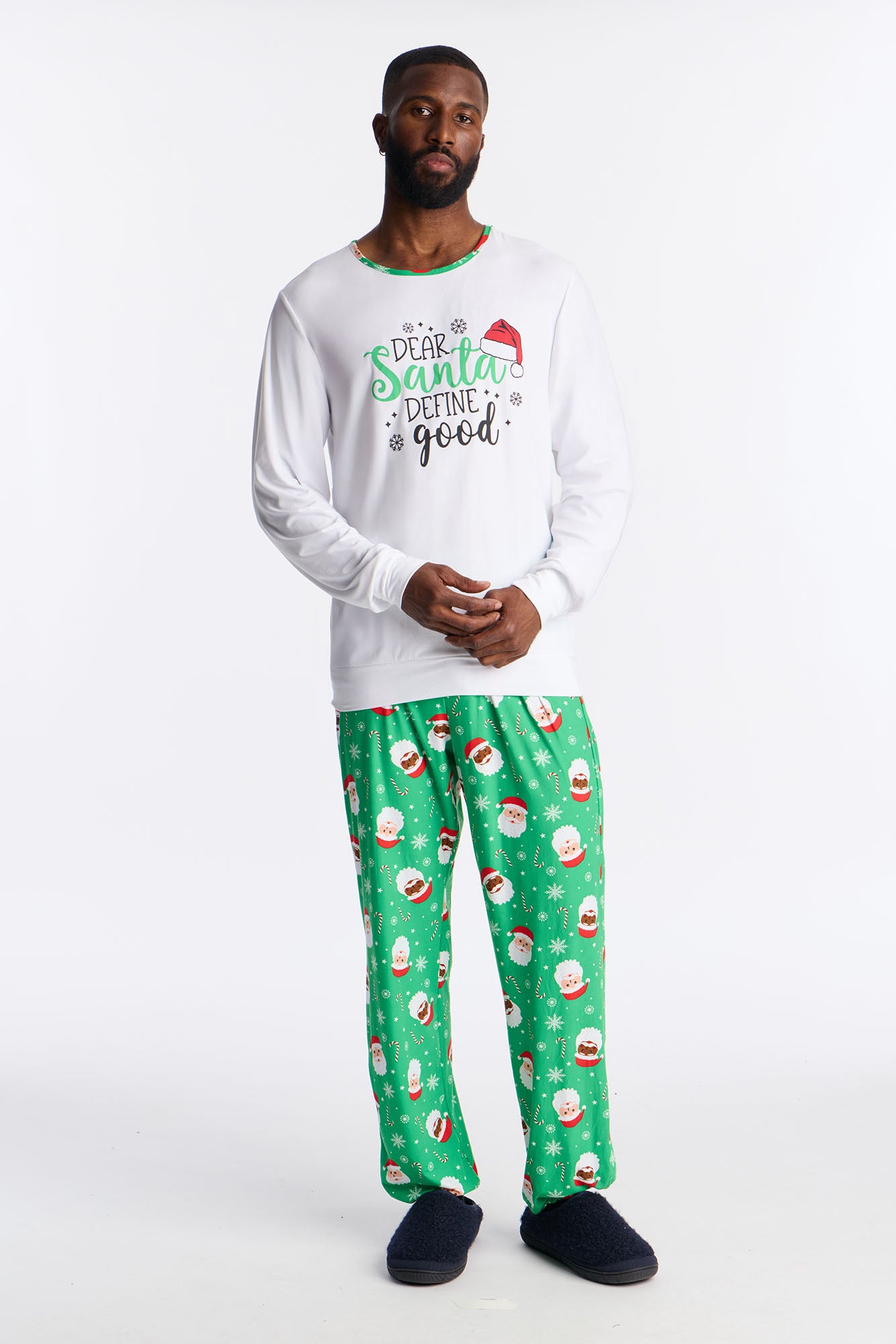 Dear Santa Matching Family Long Sleeve Holiday PJ Set - Green/combo