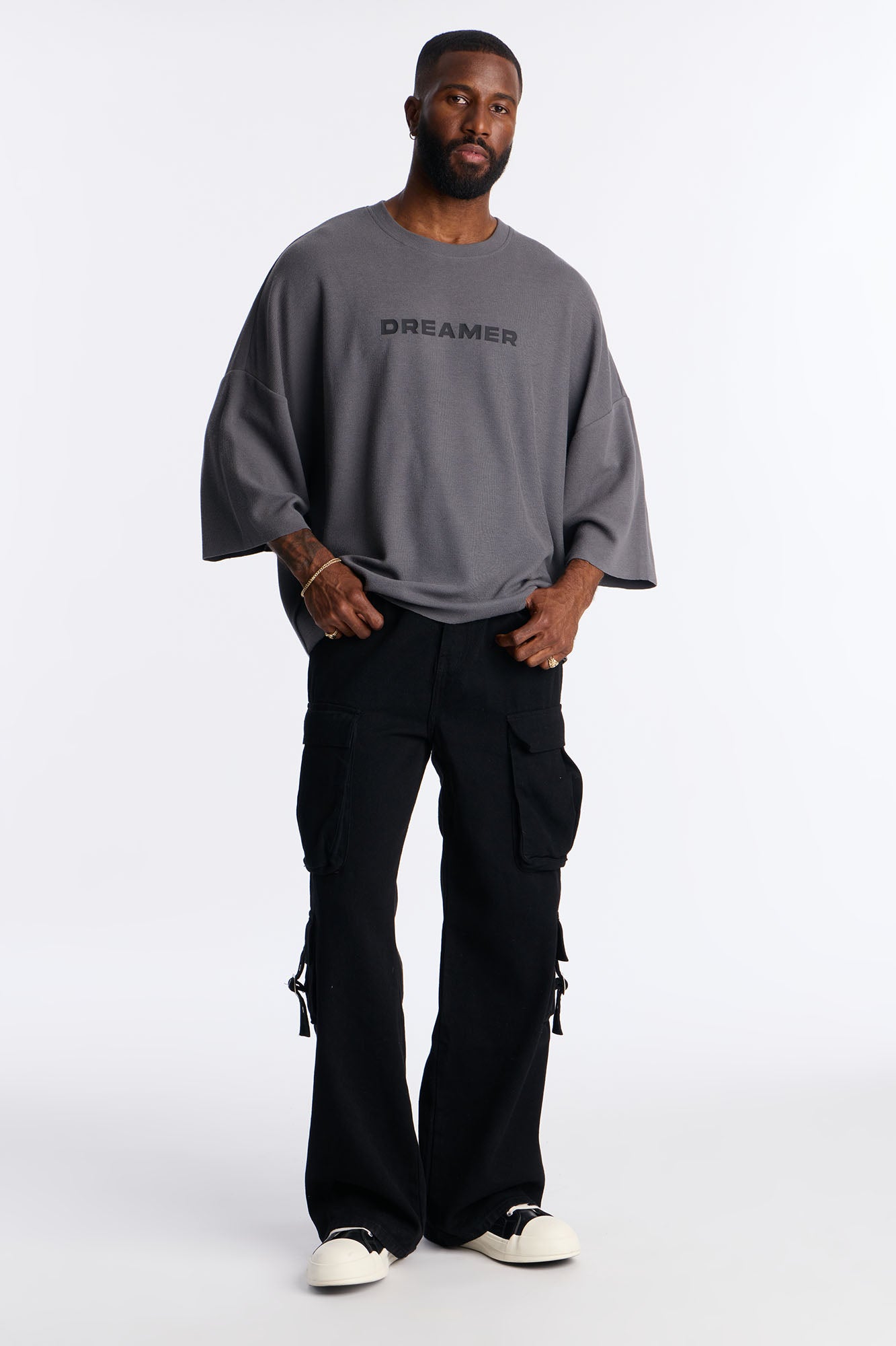 Relaxed Boxy Dreamer Knit Tee - Dark Grey