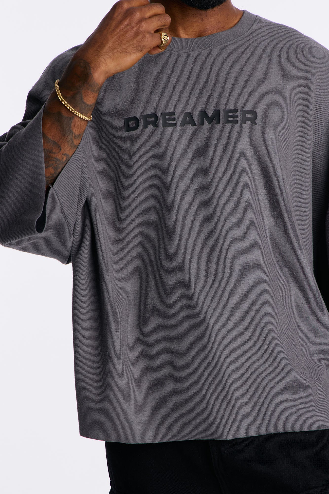 Relaxed Boxy Dreamer Knit Tee - Dark Grey
