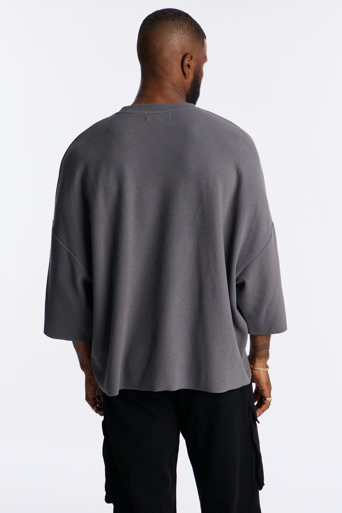 Relaxed Boxy Dreamer Knit Tee - Dark Grey