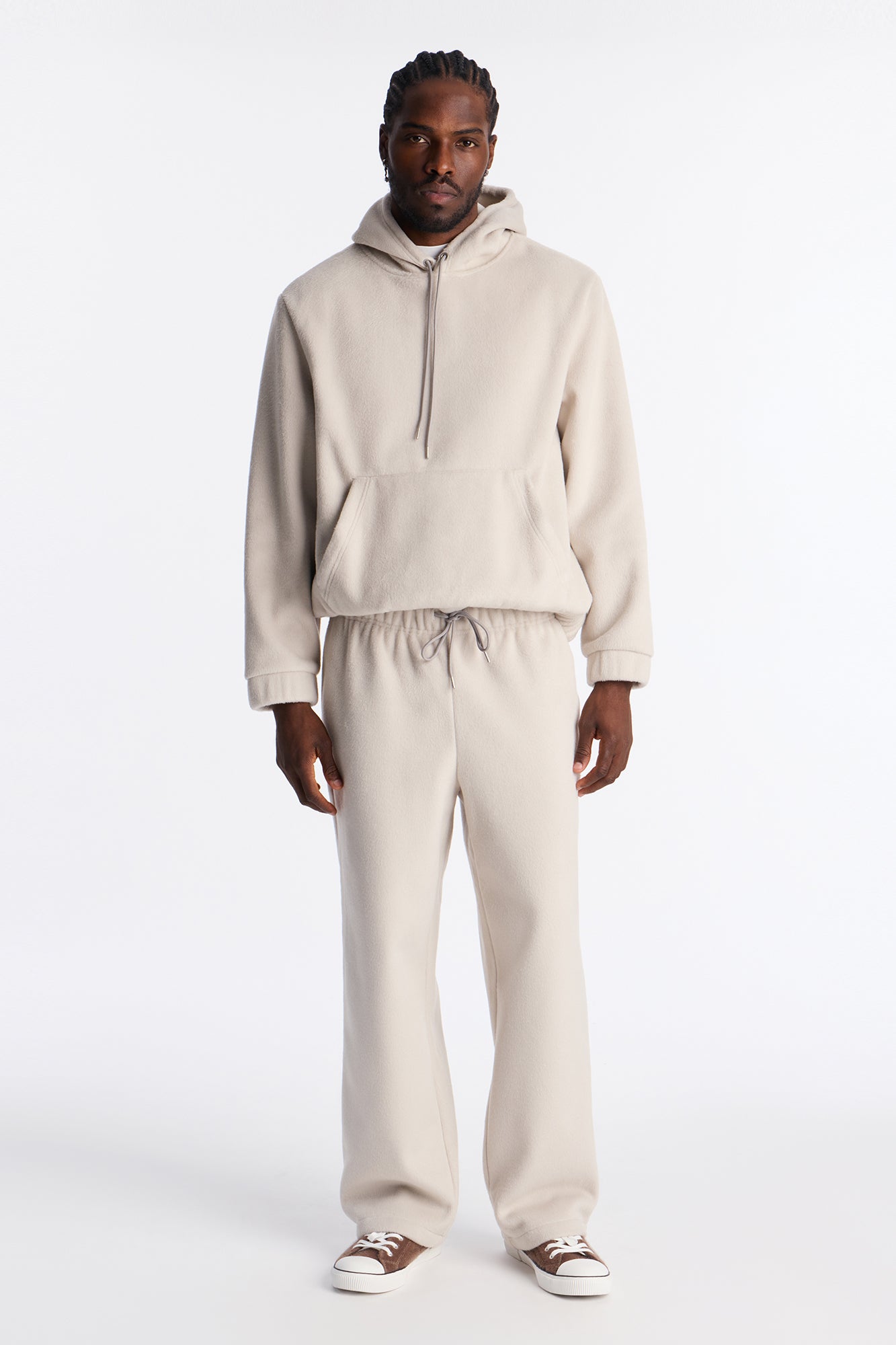 Fuzzy Textured Premium Straight Pants - Stone