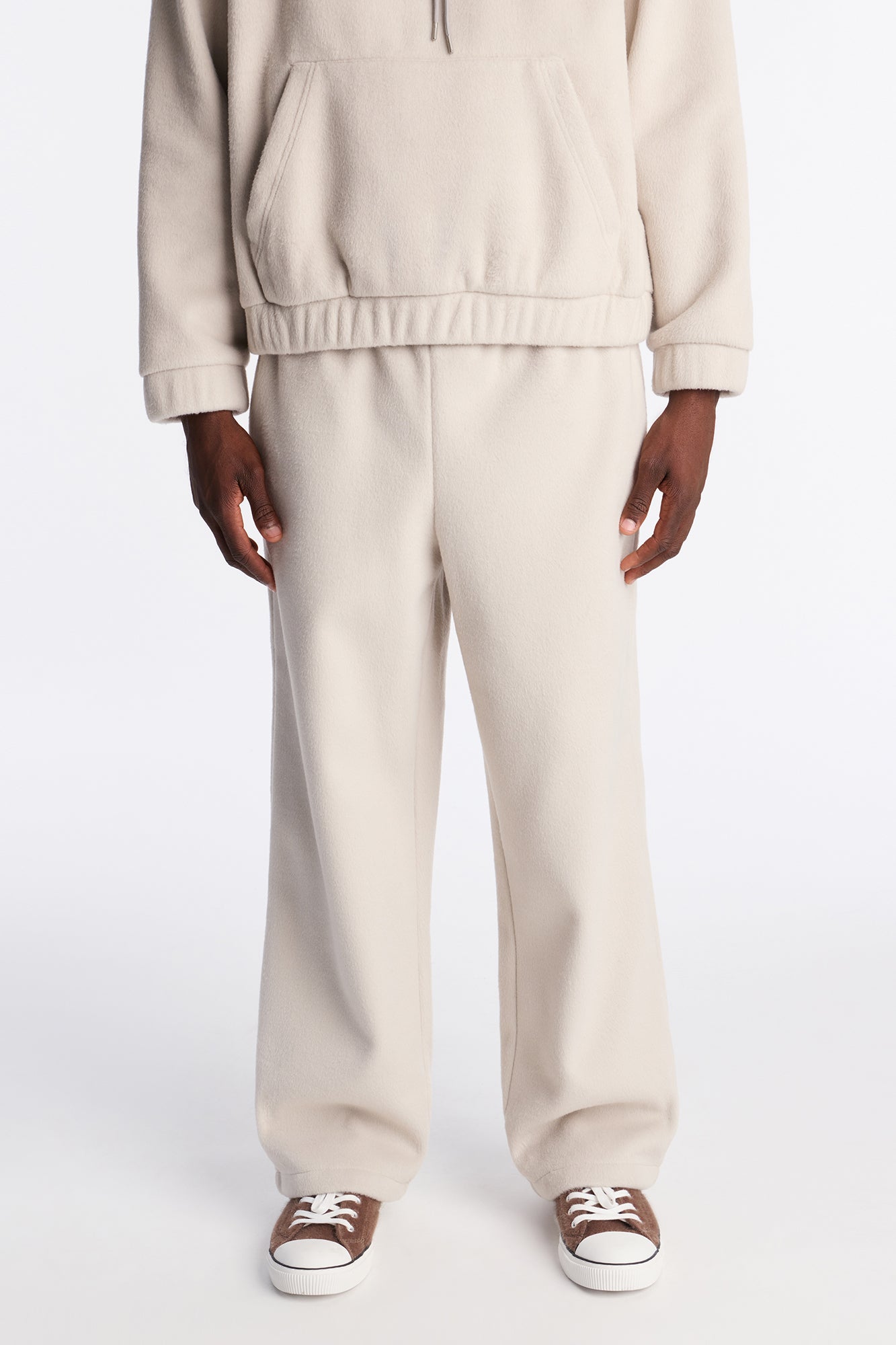 Fuzzy Textured Premium Straight Pants - Stone