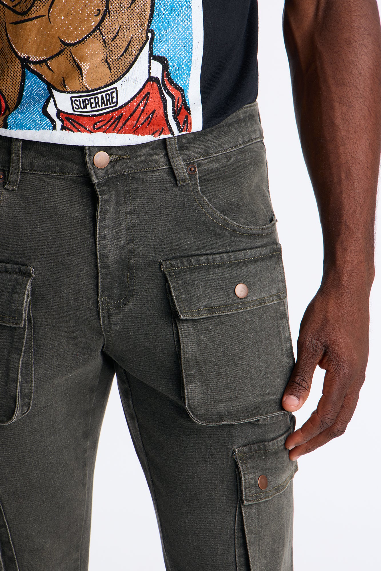 Stacked Skinny Back To Back Cargo Jean - Olive