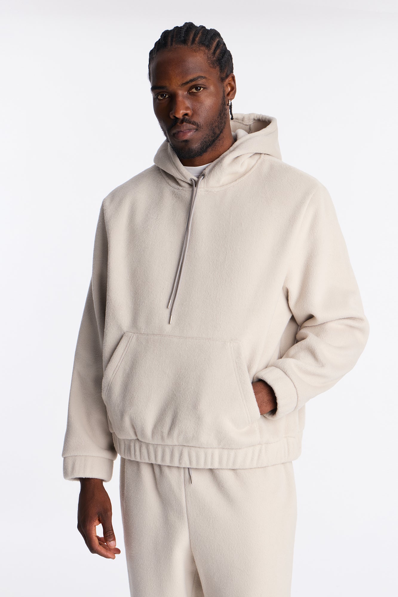 Fuzzy Textured Premium Hoodie - Stone