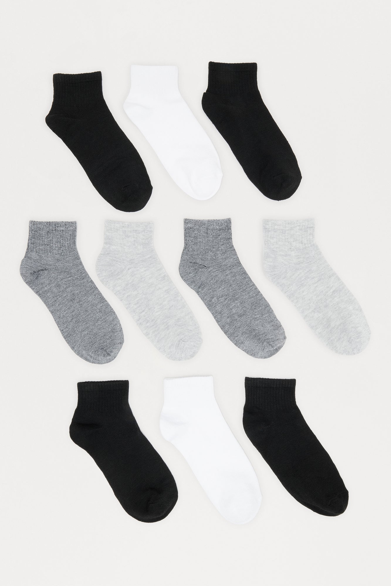 10 Pack Quarter Length Socks - Black/combo