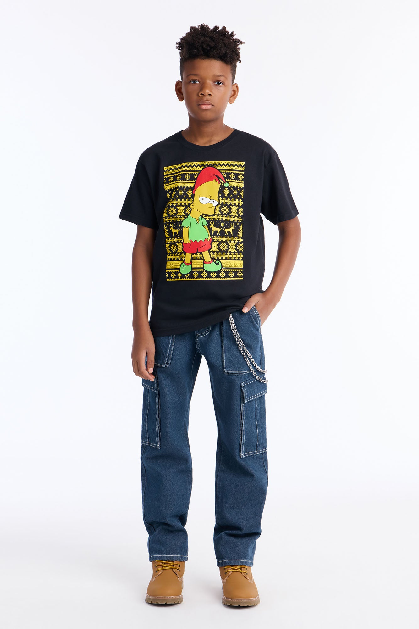 Mini Bart Simpson Fair Isle Short Sleeve Tee - Black