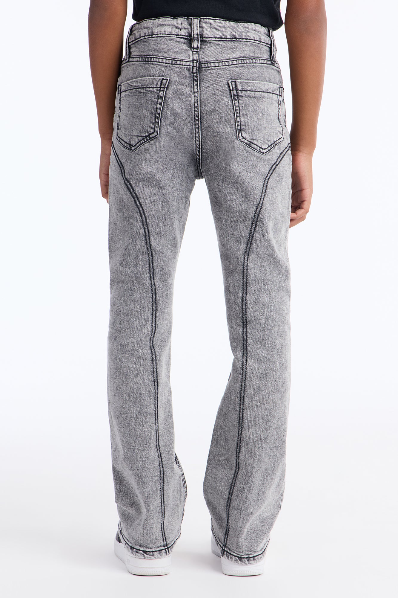 Mini Stacked Skinny Flare Thick Thread Jean - Grey