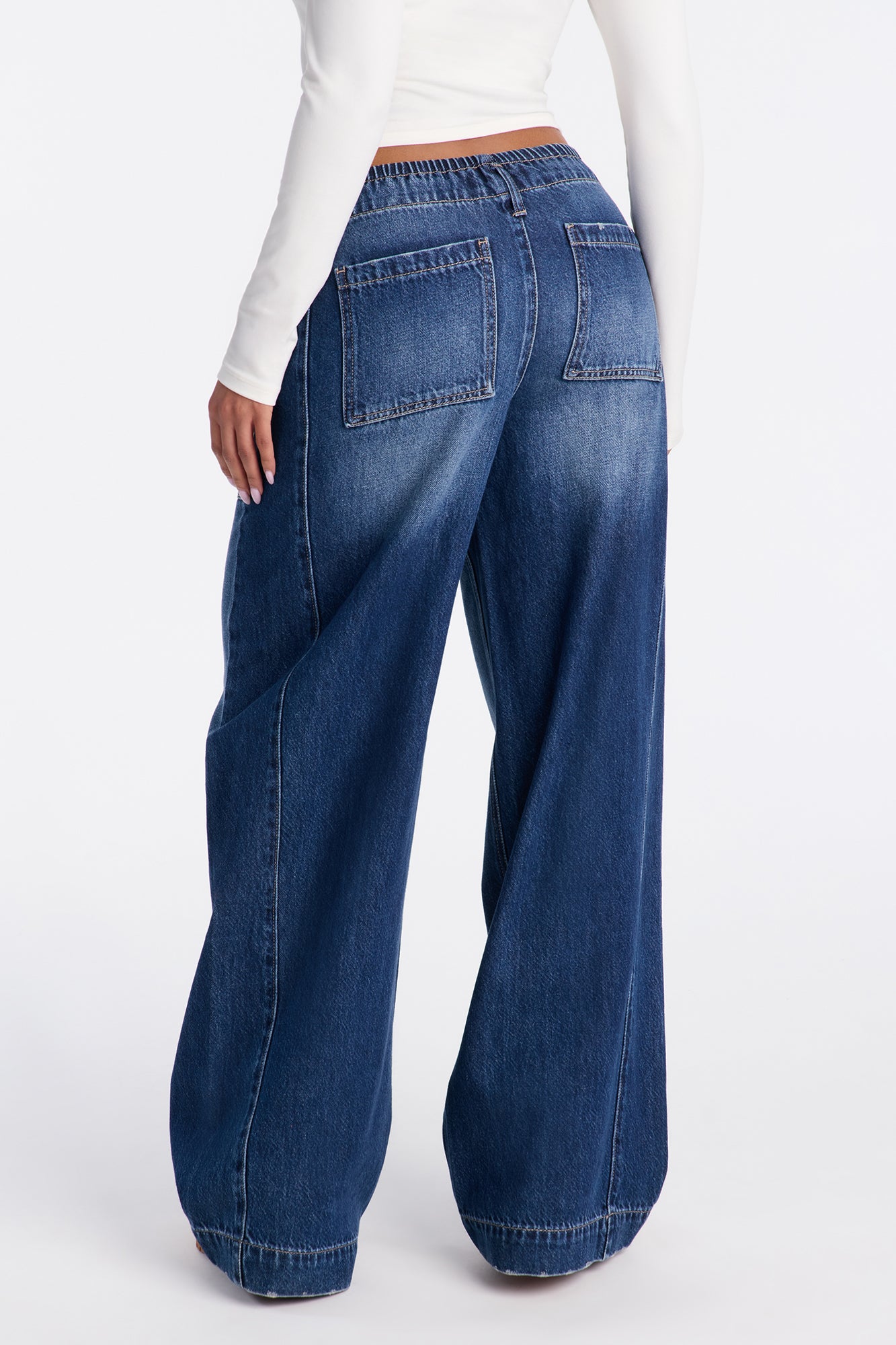 Ocean Ave Tie Waist Baggy Jeans - Dark Wash