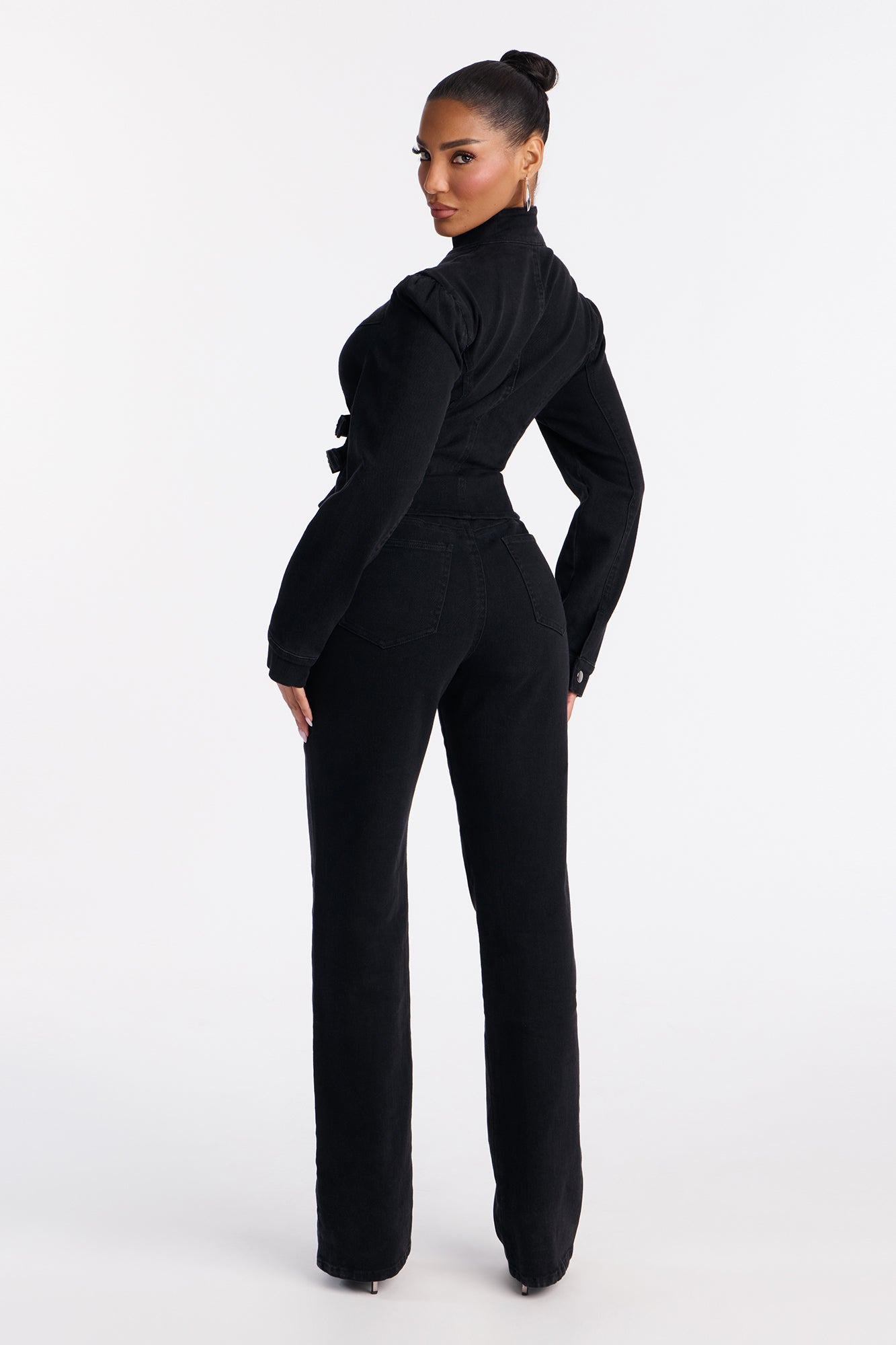 Kara Puff Sleeve Buckle Jacket Pant Set - Black
