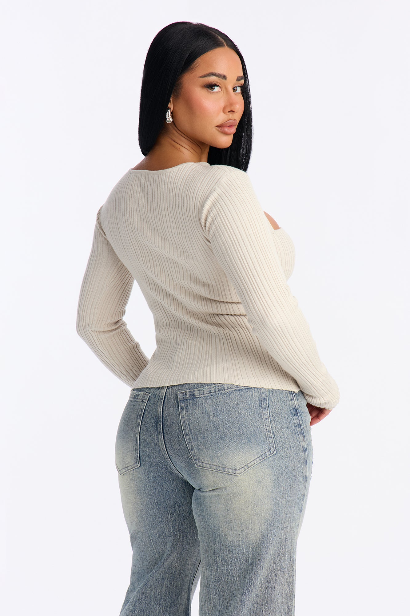 Serena Twist Sweater Top - Light Grey