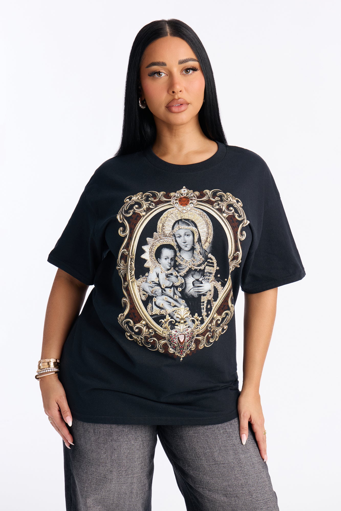 Holy Vision Oversized Rhinestone Tee - Black