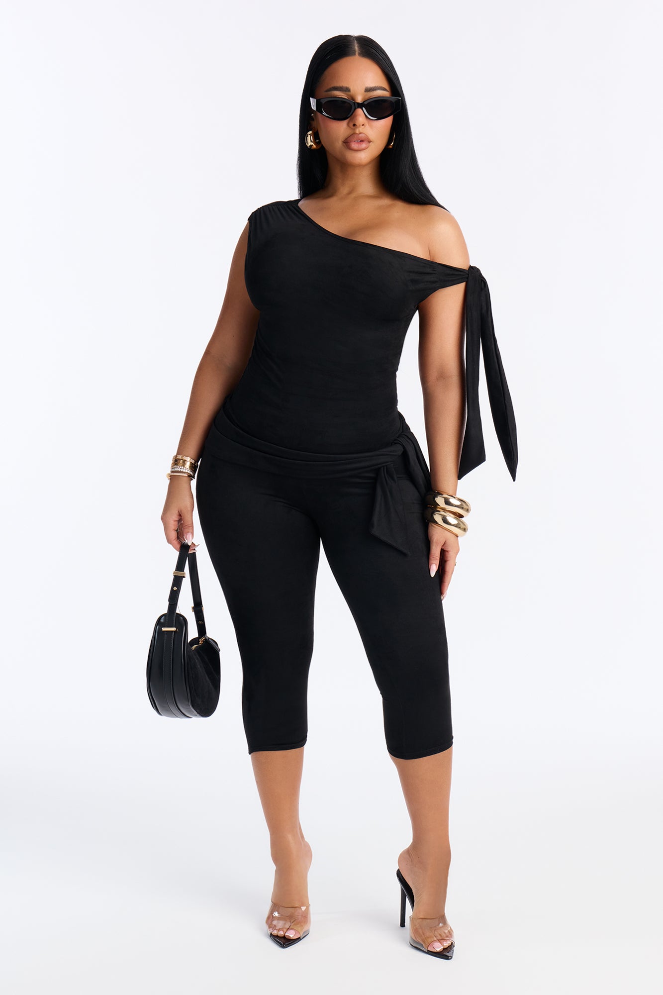 Ella Faux Suede Capri Set - Black