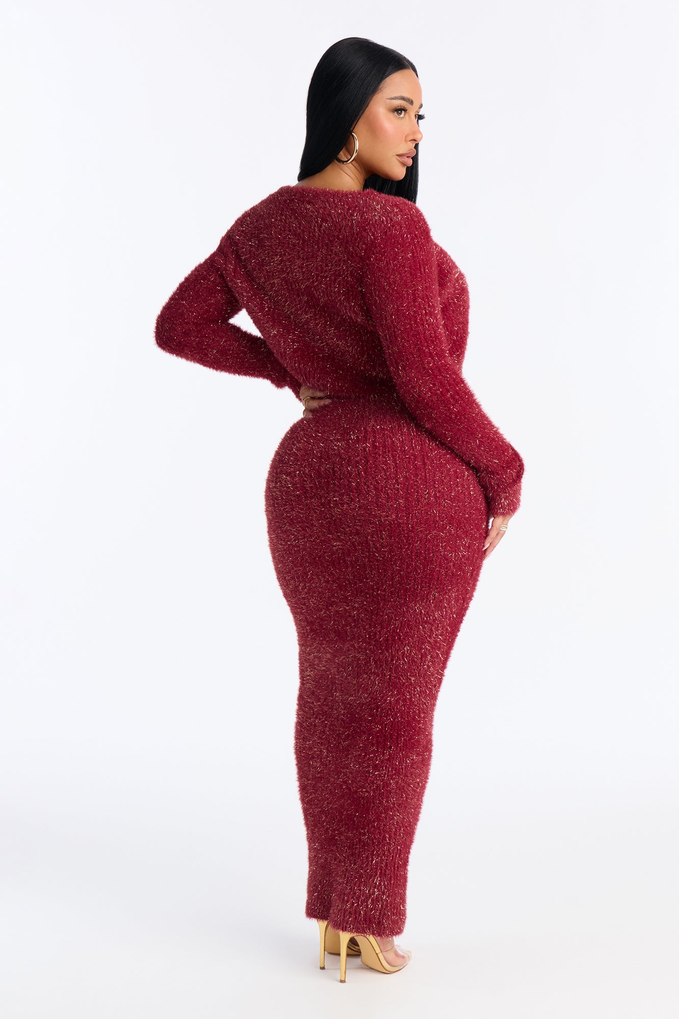 Cozied Up 2 Piece Maxi Dress Set - Burgundy