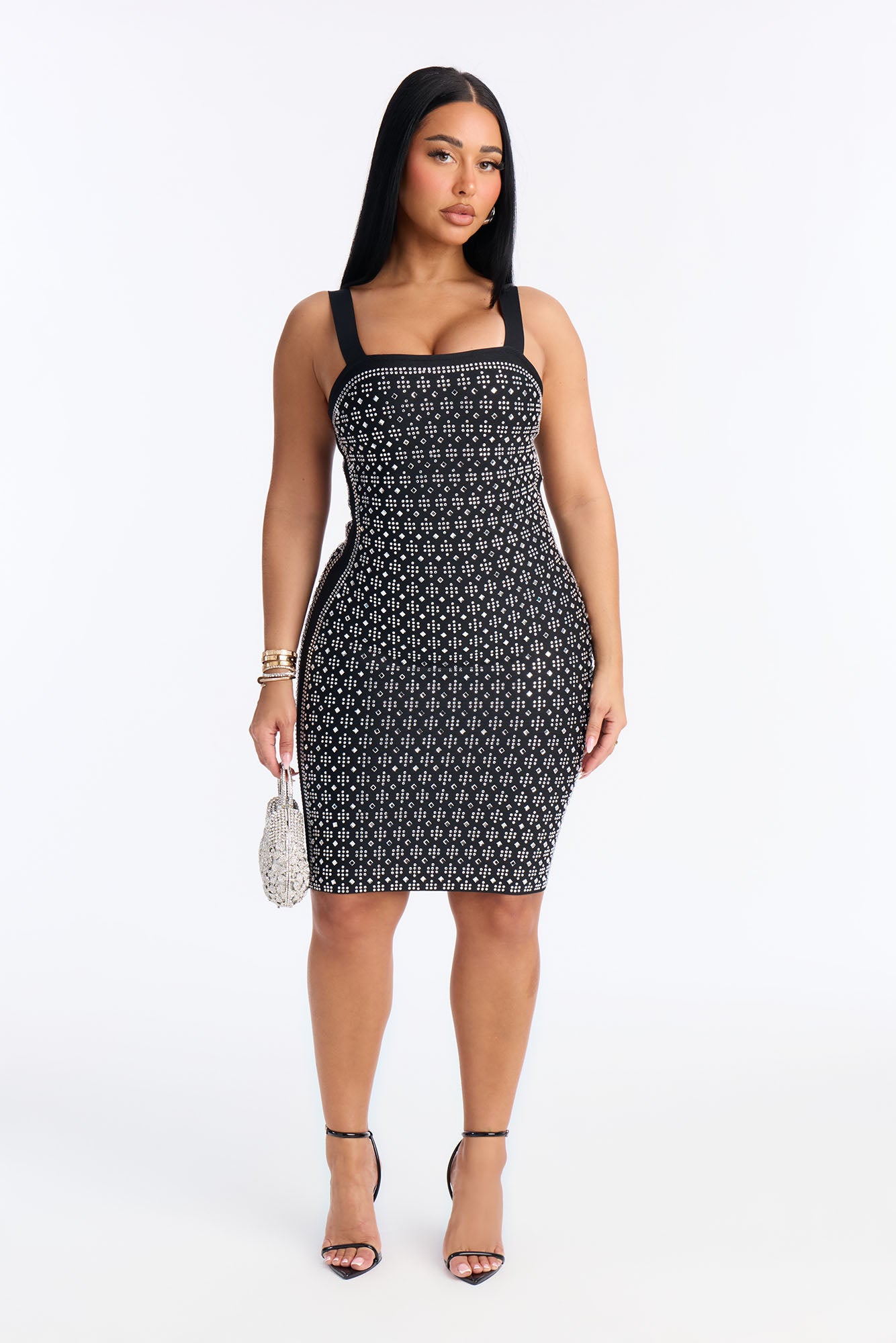 Kaylani Rhinestone Bandage Mini Dress - Black
