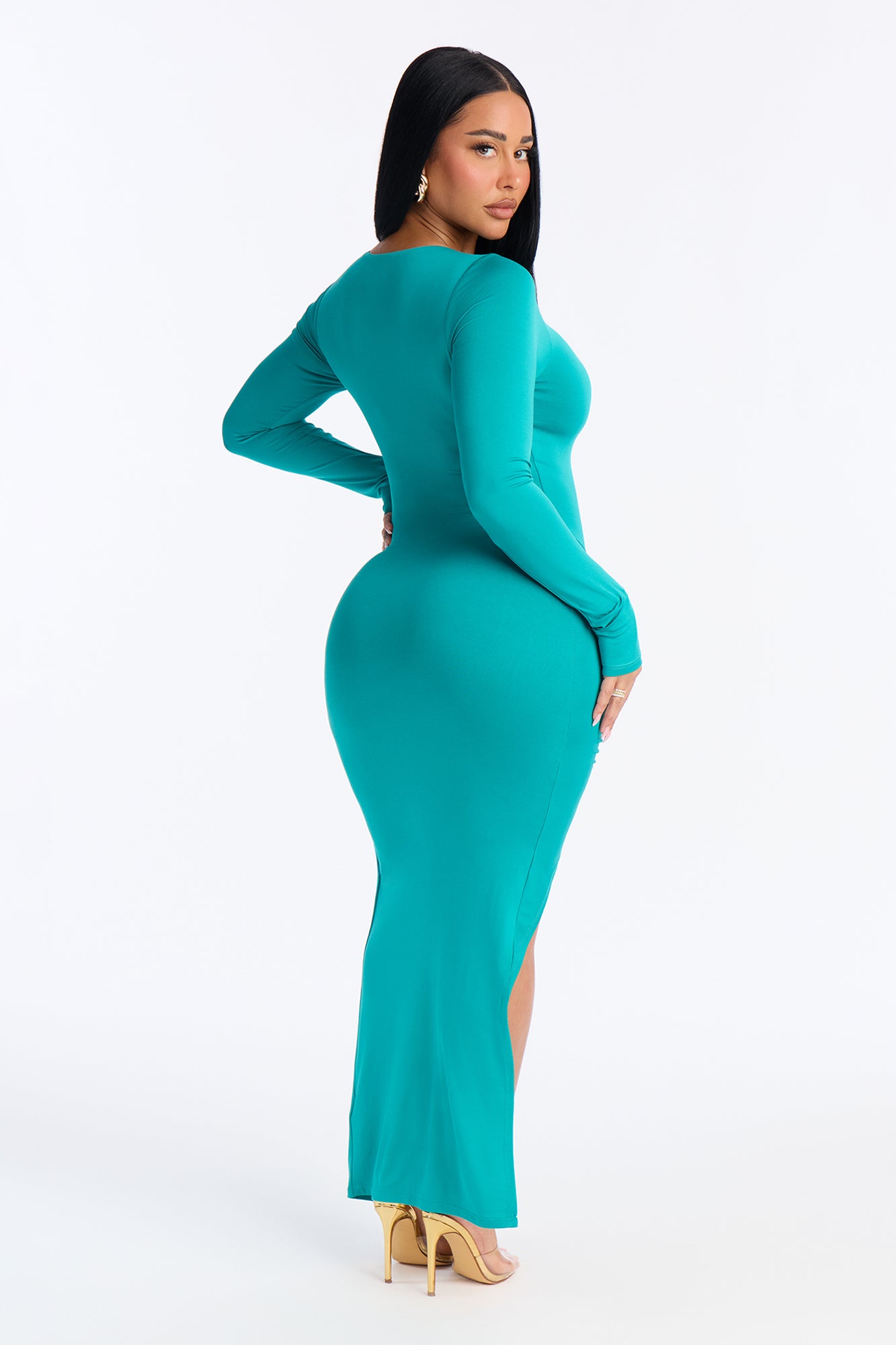 Lillien Ruched Draped Midi Dress - Teal
