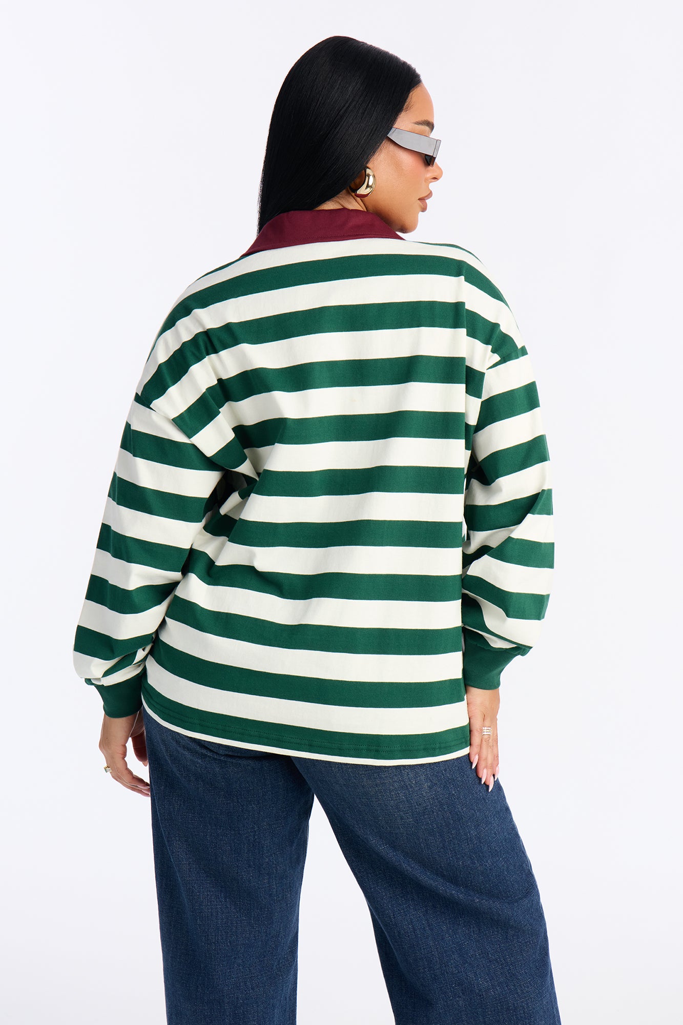 Saint Angel Striped Polo Top - Green/combo