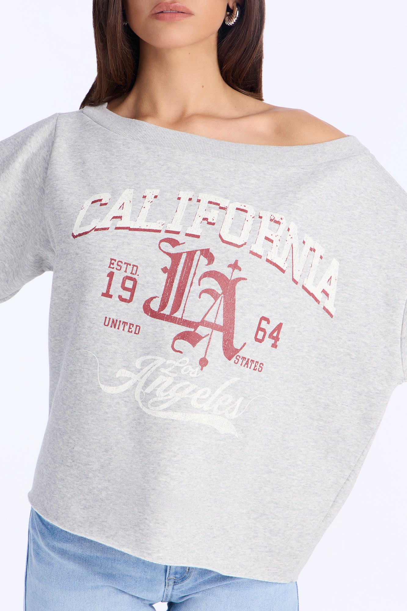 California Off Shoulder Sweatshirt - Heather Grey