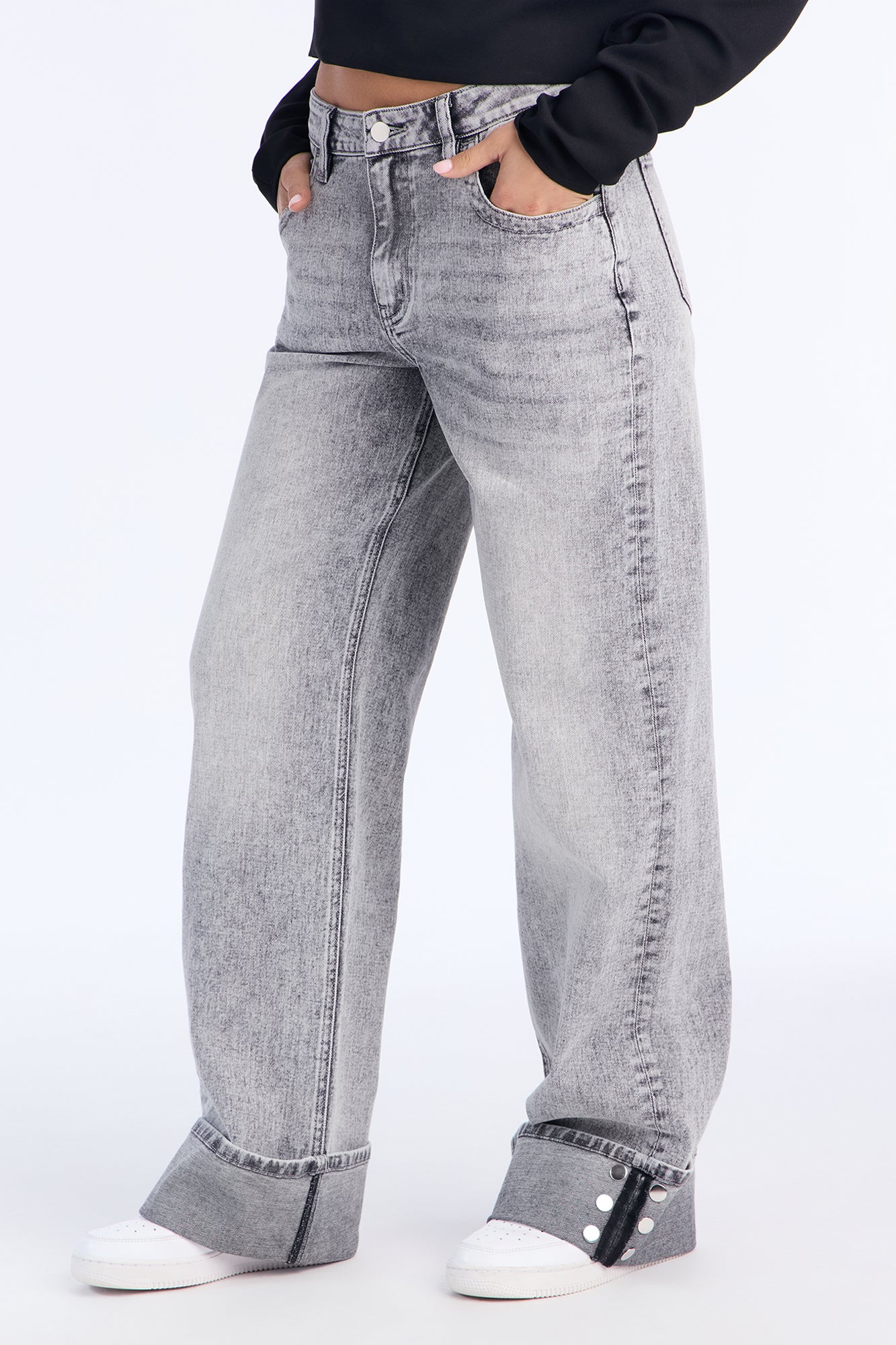 Forgive And Forget Cuffed Wide Leg Jeans - Acid Wash Grey