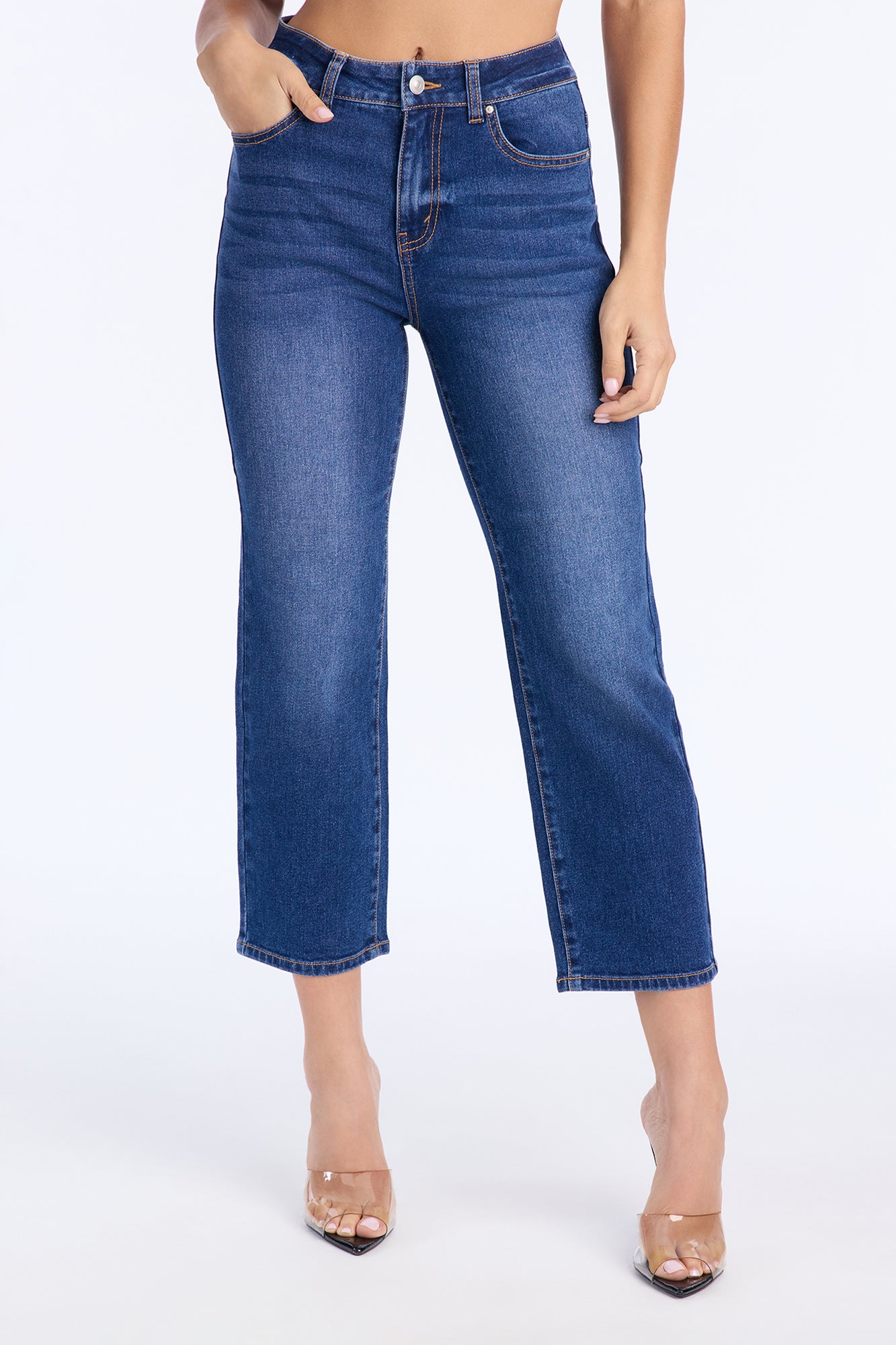 Leah Cropped Straight Leg Jeans - Dark Wash