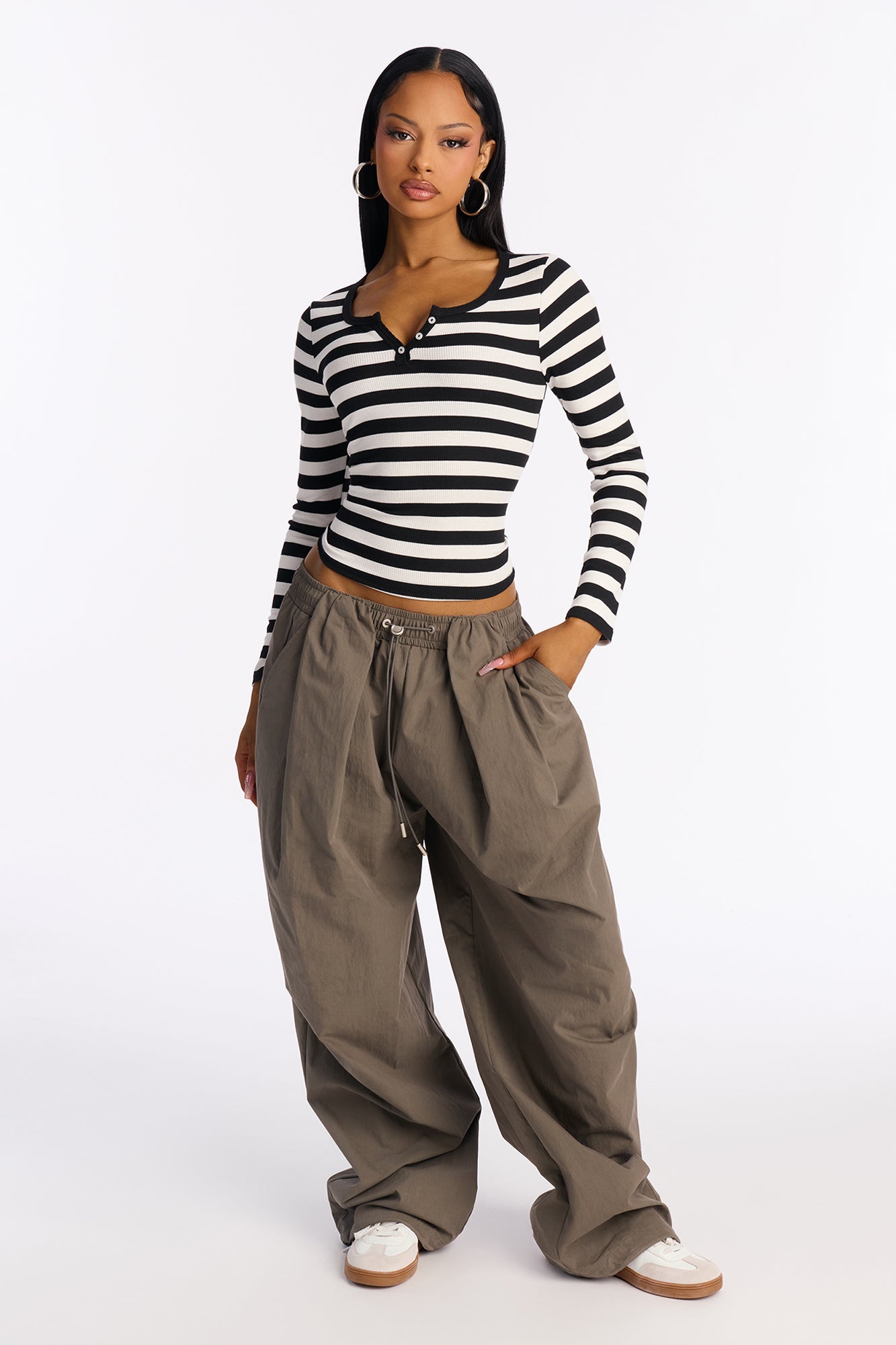 Katherine Striped Long Sleeve Top - Black/combo
