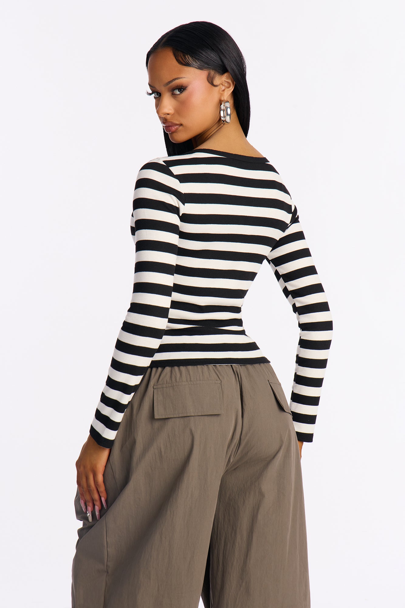 Katherine Striped Long Sleeve Top - Black/combo