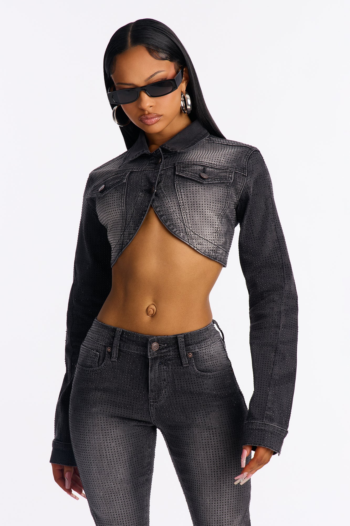 Ritzy & Glitzy Embellished Denim Bolero Jacket - Black Wash
