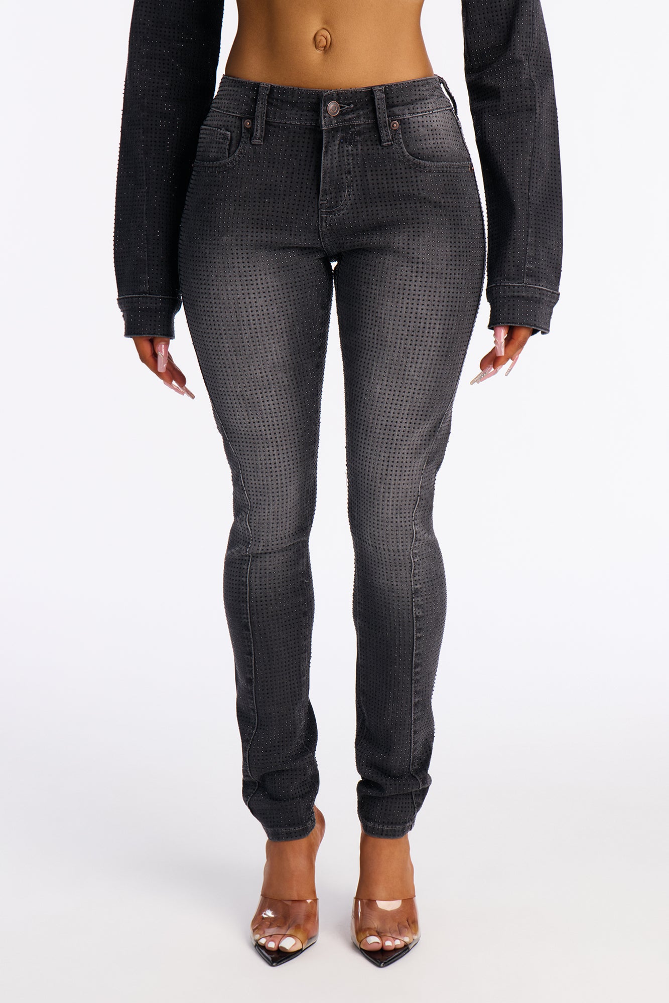 Ritzy & Glitzy Embellished Skinny Jeans - Black Wash