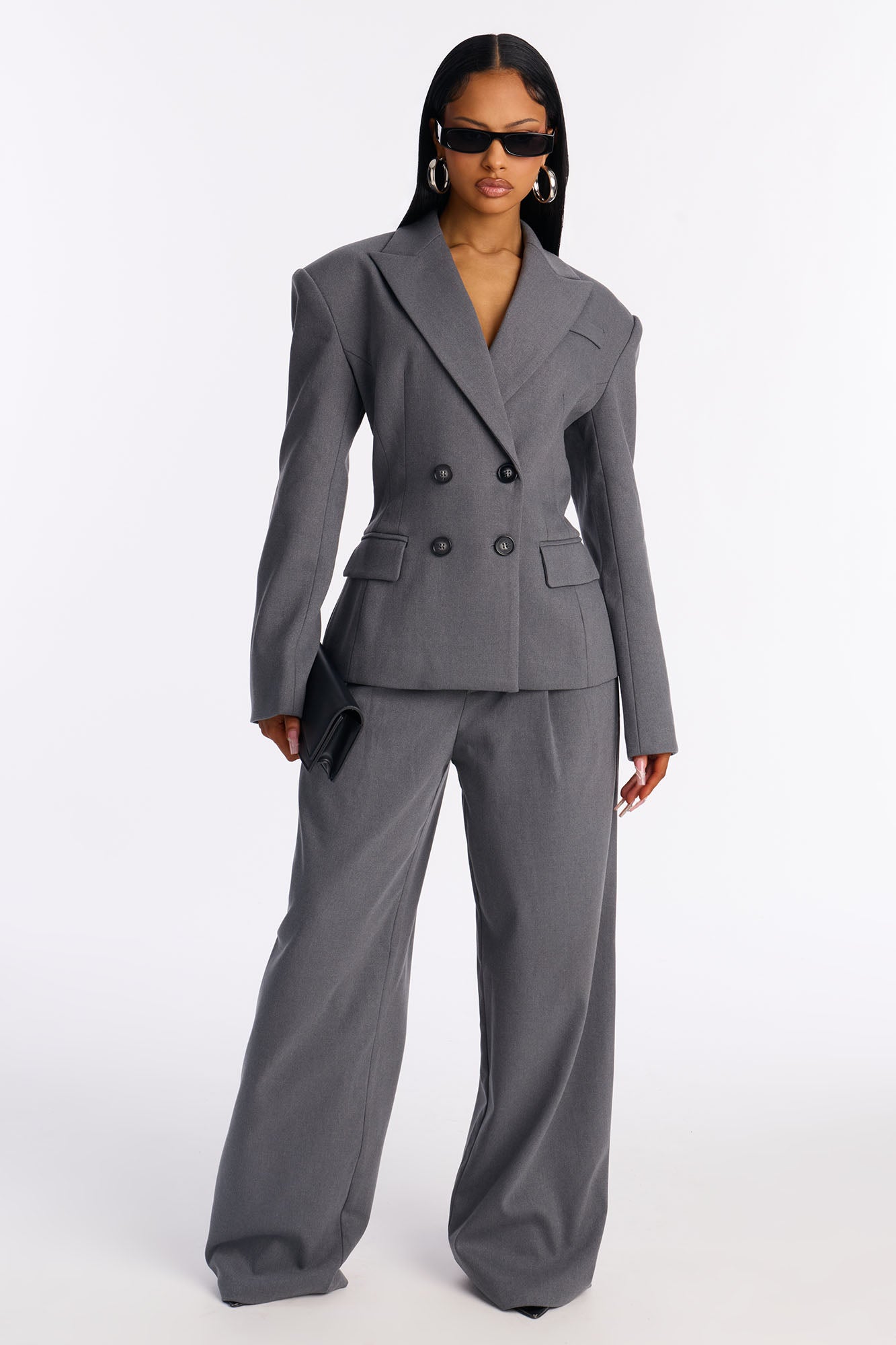 Financial Goals Double Breasted Blazer - Charcoal