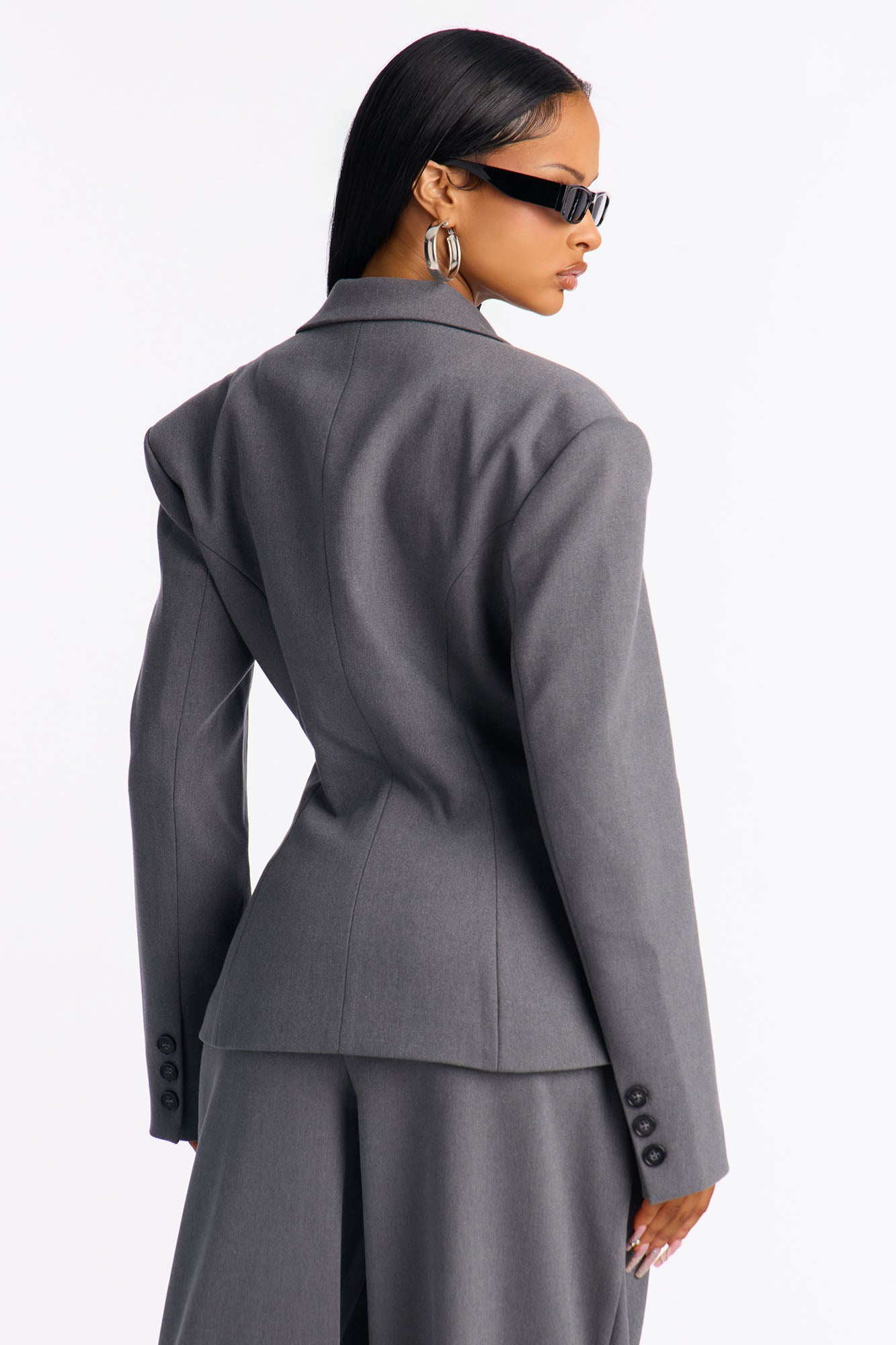 Financial Goals Double Breasted Blazer - Charcoal