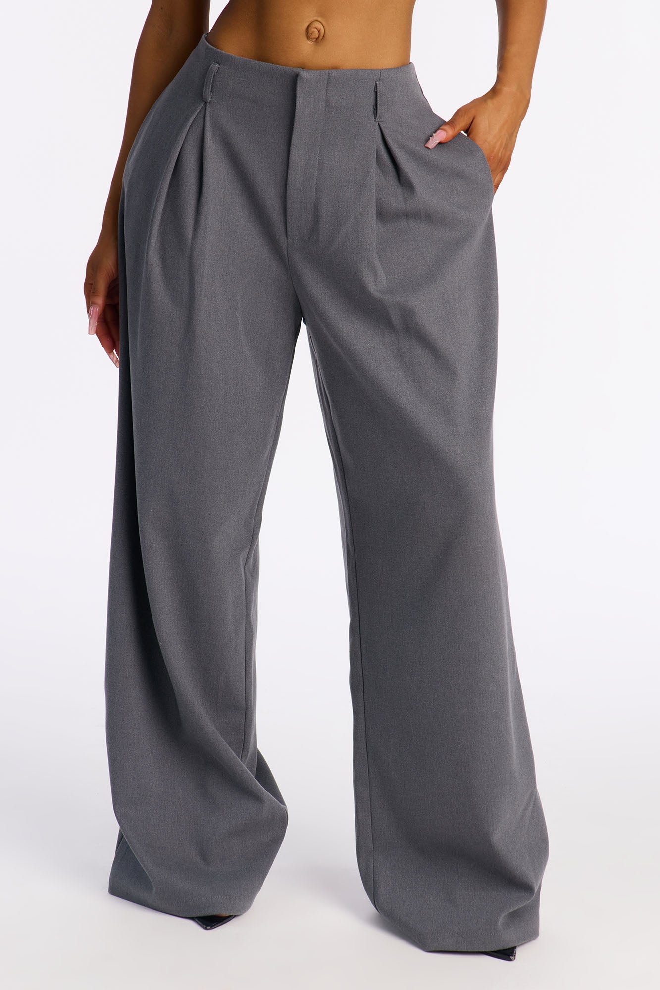 Financial Goals Wide Leg Trouser Pant 32″ - Charcoal