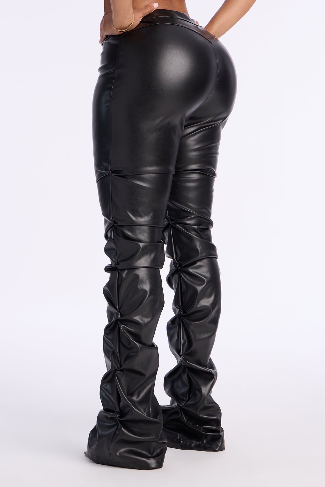 Kendra Faux Leather Stacked Pant - Black
