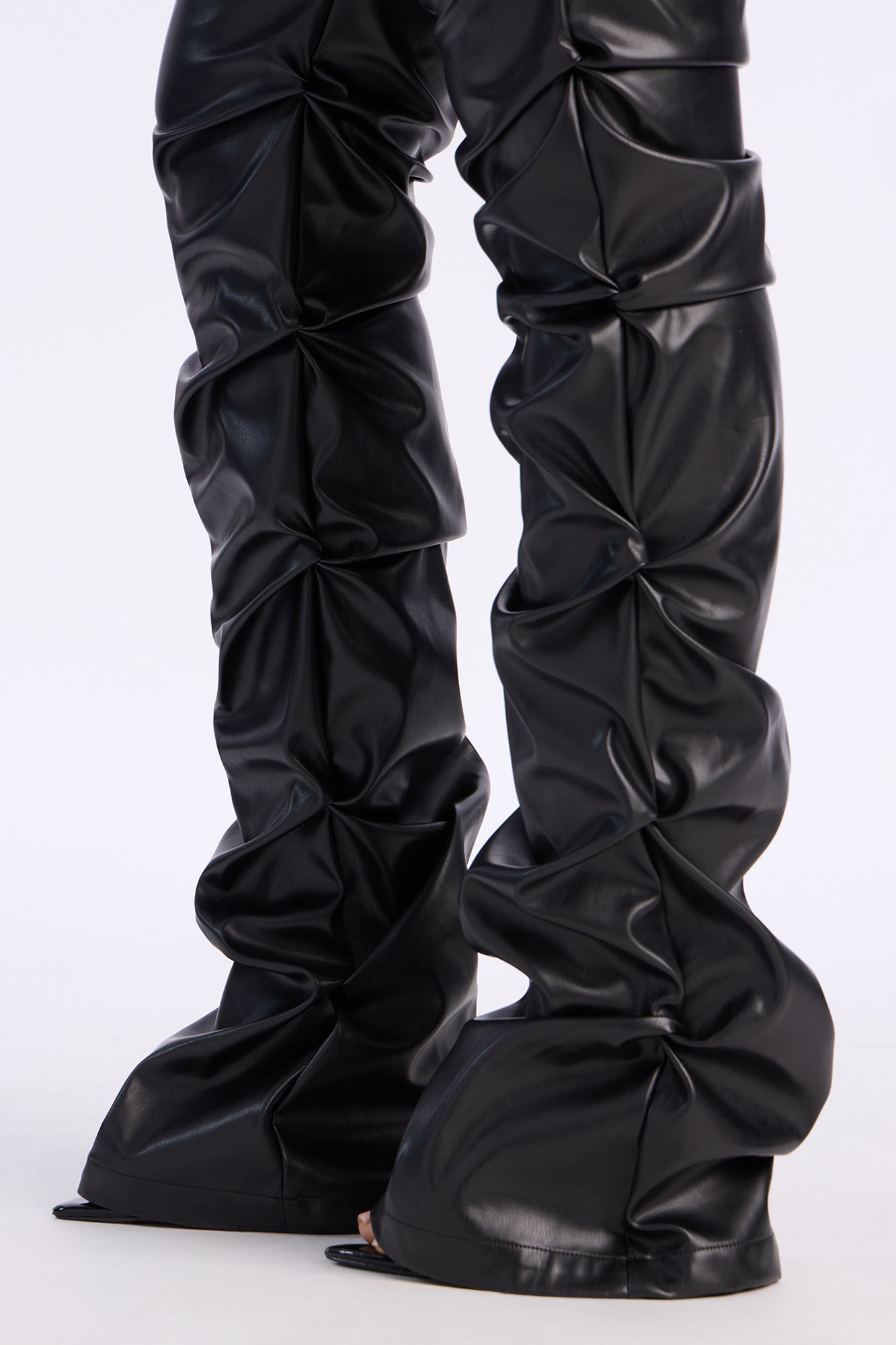 Kendra Faux Leather Stacked Pant - Black