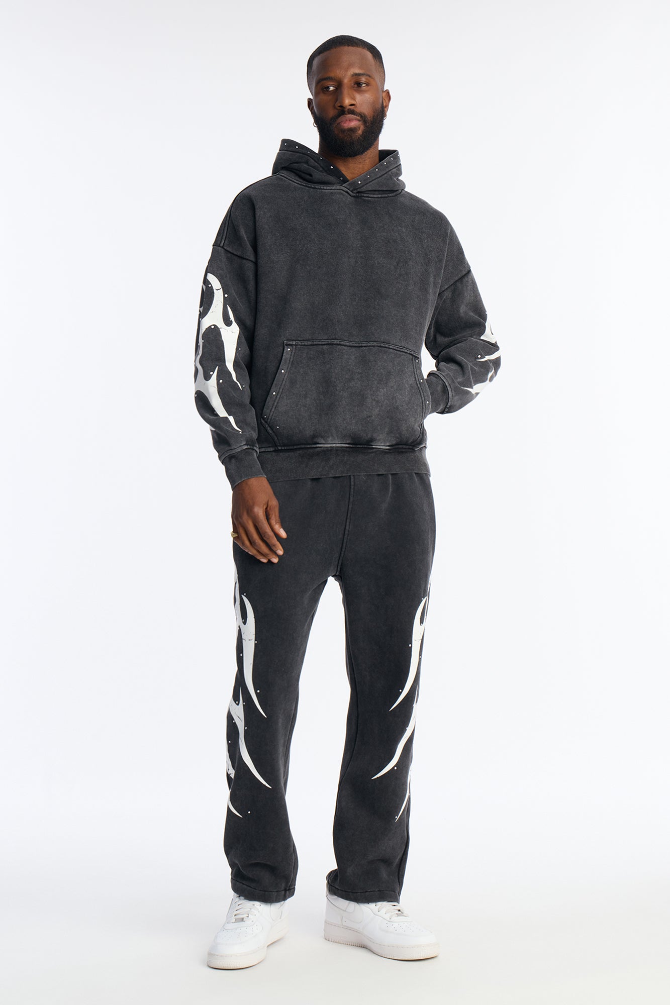 La Flames Rhinestones Relaxed Sweatpants - Black