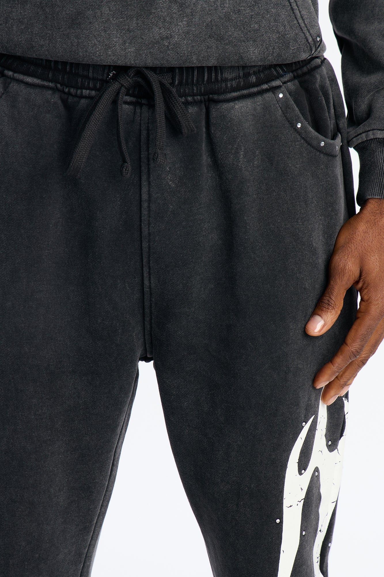 La Flames Rhinestones Relaxed Sweatpants - Black