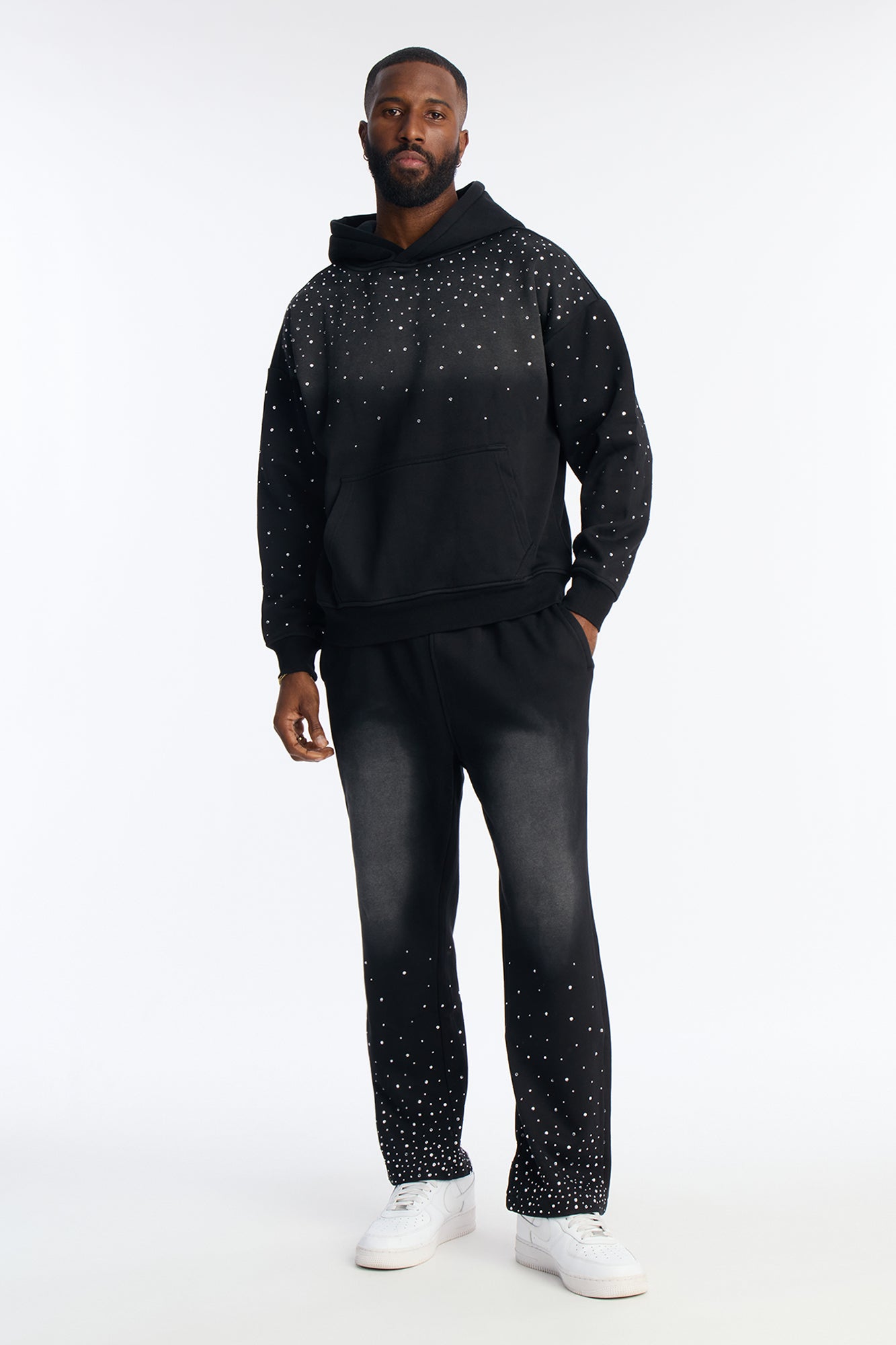 Run Them Rhinestones Oversized Hoodie - Black