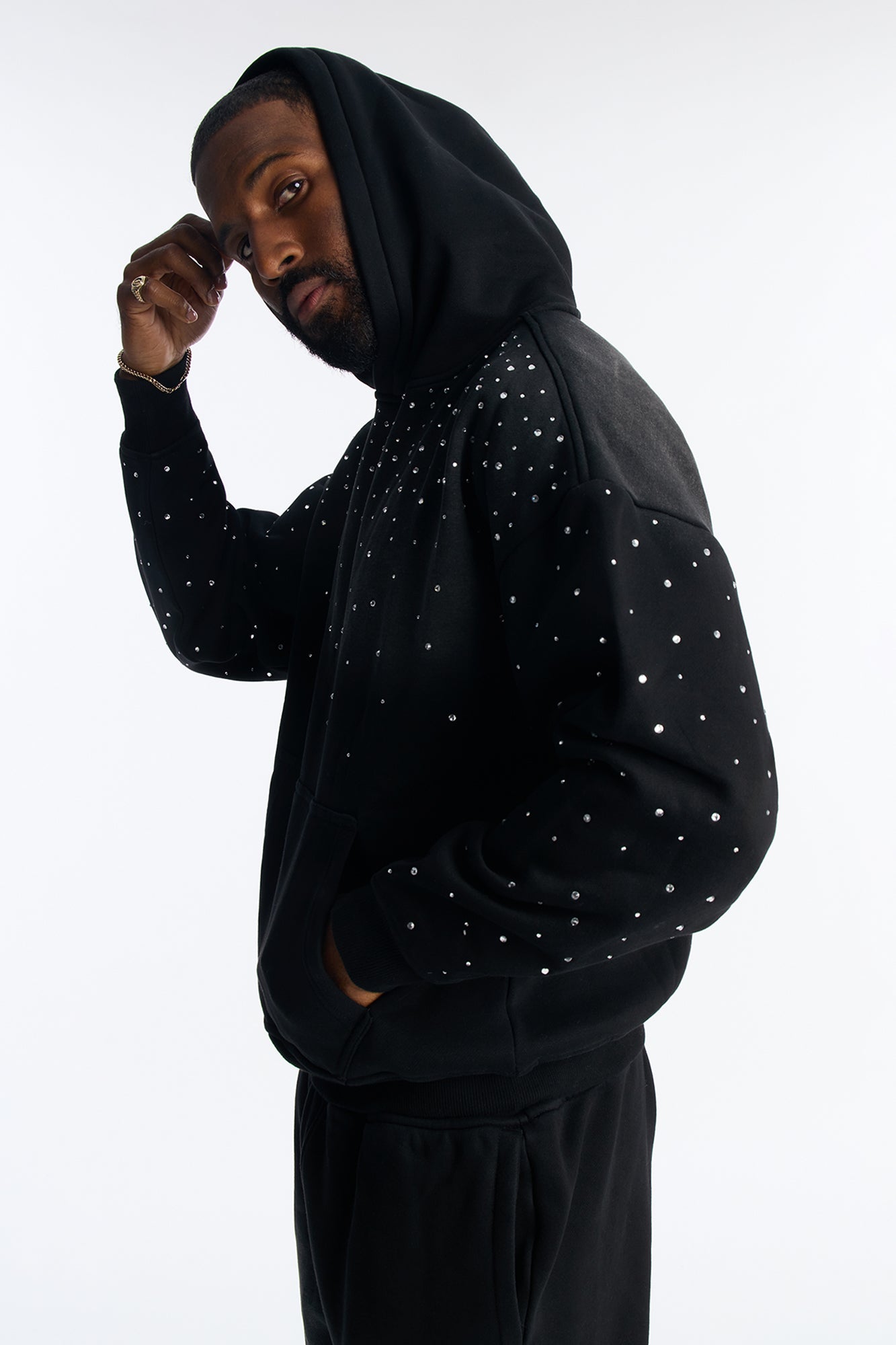 Run Them Rhinestones Oversized Hoodie - Black