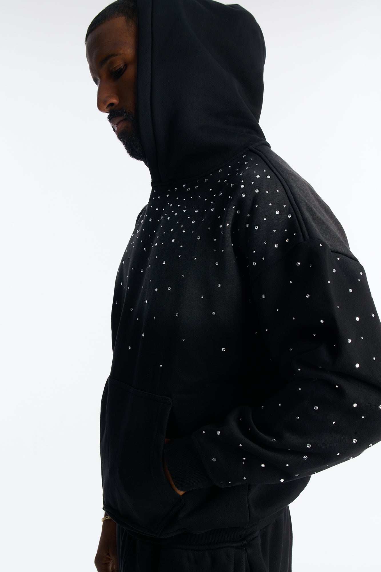 Run Them Rhinestones Oversized Hoodie - Black
